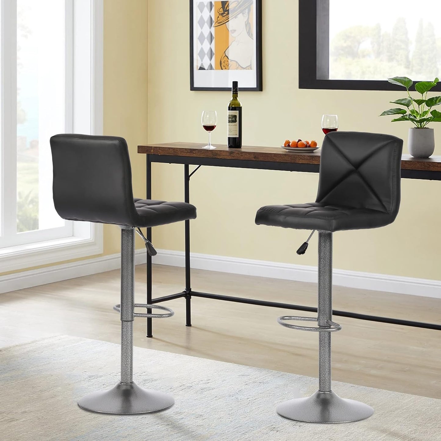 BestOffice Bar Stools Set of 2, PU Leather Swivel Bar Stools Kitchen Counter Height Bar Chairs with Hydraulic Adjustable for Kitchen, Dining Room and Restaurants