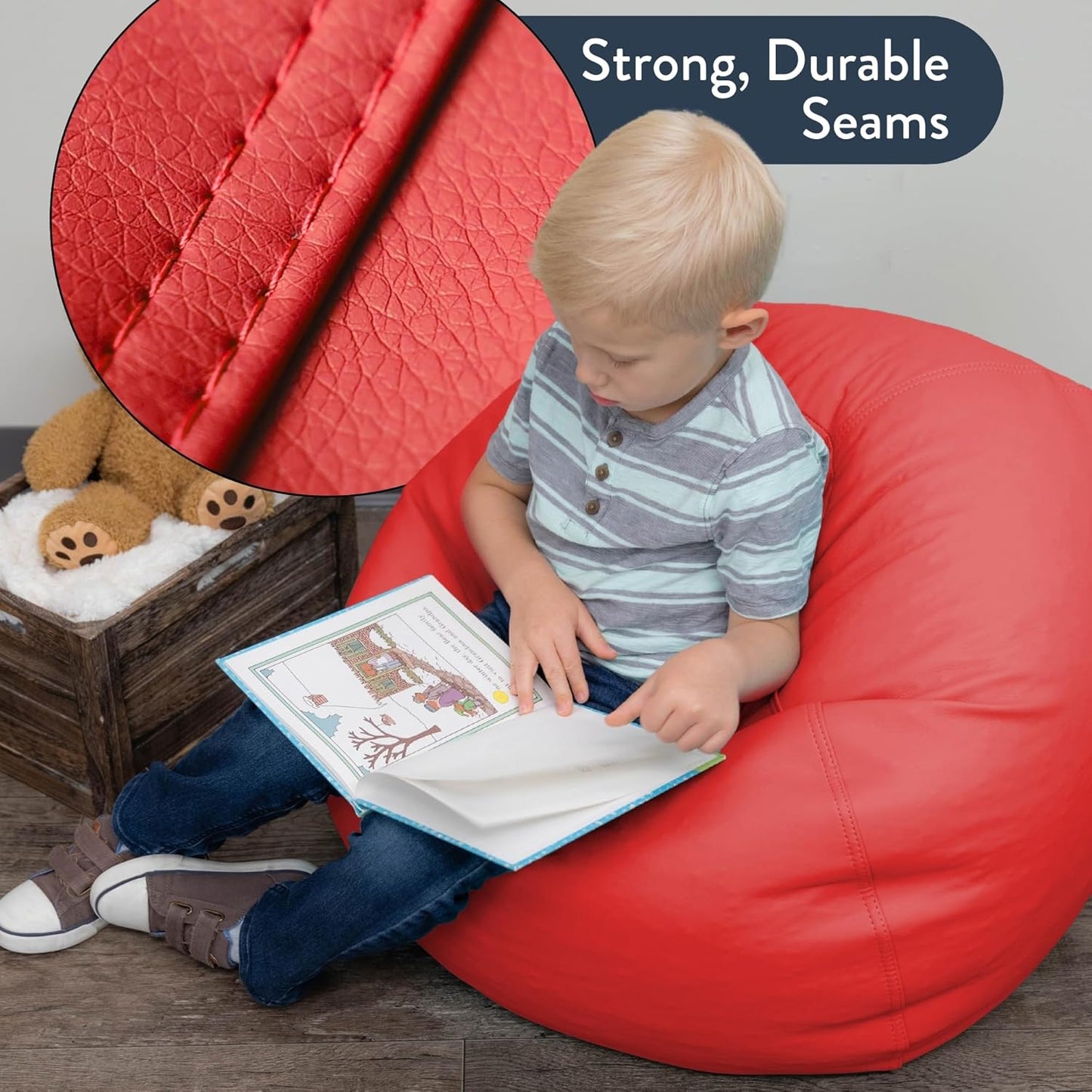 Children's Factory - CF610-003 26" Kids Bean Bag Chairs, Flexible Seating Classroom Furniture, Beanbag Ideal for Boy/Girl Toddler Daycare or Playroom, Red