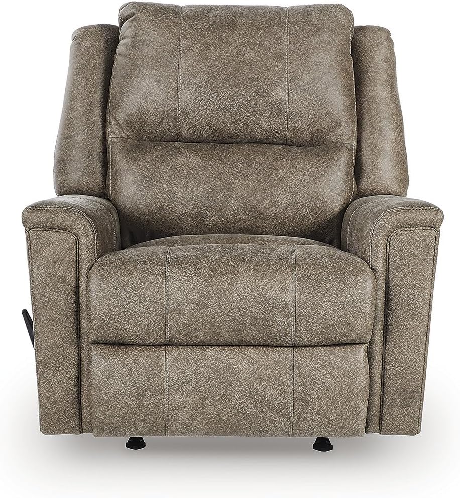 Signature Design by Ashley Skymaker Modern Faux Leather Manual Rocker Recliner with Track Arms, Light Brown