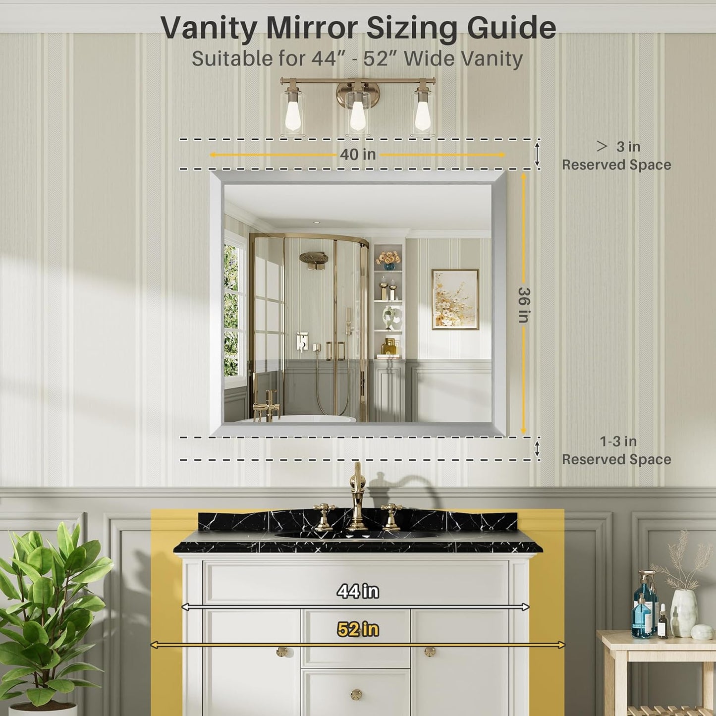 40x36 Inch Silver Bathroom Mirror for Wall, Thick Metal Framed Rectangle Mirrors for Over Sink, Bedroom, Living Room, Entryway, Anti-Rust, HD Tempered Glass