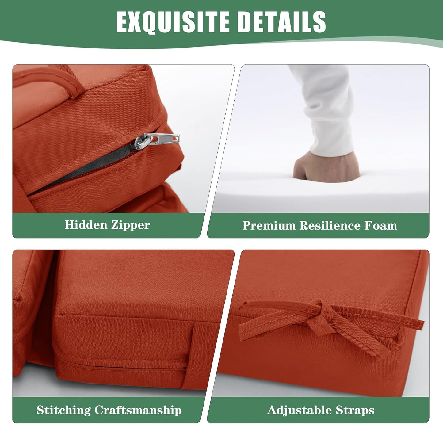 Chaise Lounge Cushions Outdoor - Waterproof and Fade Resistant Sun Lounger Replacement Cushions - Patio Lounger Pads with Removable Cover for Pool, Deck, Lawn, 72 x 21 x 3 Inch, Rust