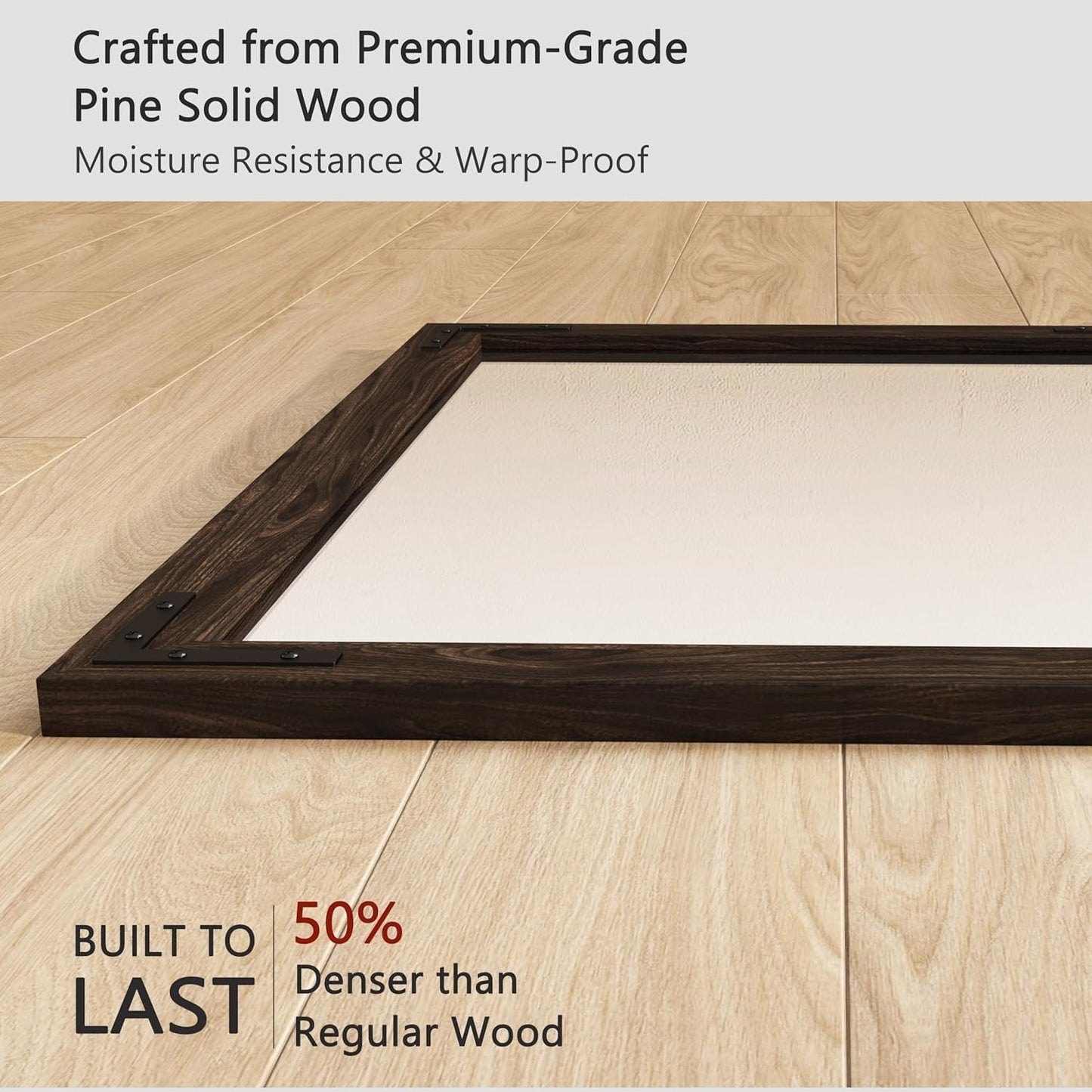 VocalStar Black Wood Framed Mirror 24 x 36 Inch, Rustic Natural Black Wooden Rectangle Bathroom Vanity Wall Mirror for Farmhouse Boho Decor, 1/4-inch Shatterproof Glass | Waterproof