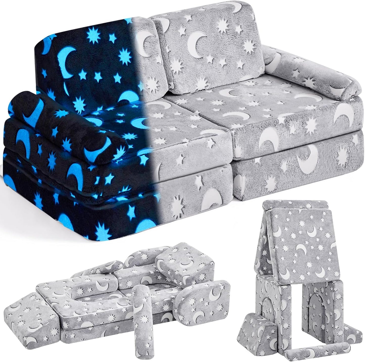 IFNOW Modular Kids Play Couch,Toddler Couch Kids Sofa,Child Sectional Sofa,Bedroom and Playroom Furniture for Toddlers,Convertible Foam and Floor Cushion for Boys and Girls,Glow in The Dark,Star
