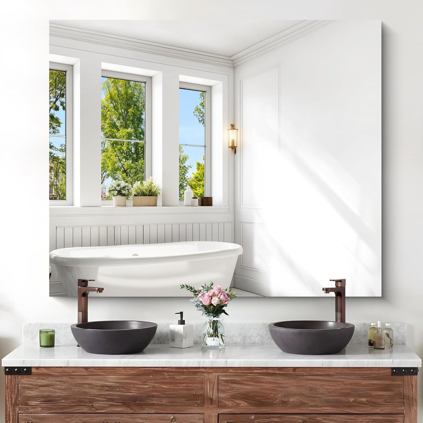 KOCUUY Large Frameless Mirror,40x48 Inch Square Bathroom Vanity Mirror for Over Sink, Upgraded Shatterproof Unframed Design for Bedroom, Living Room, Entryway