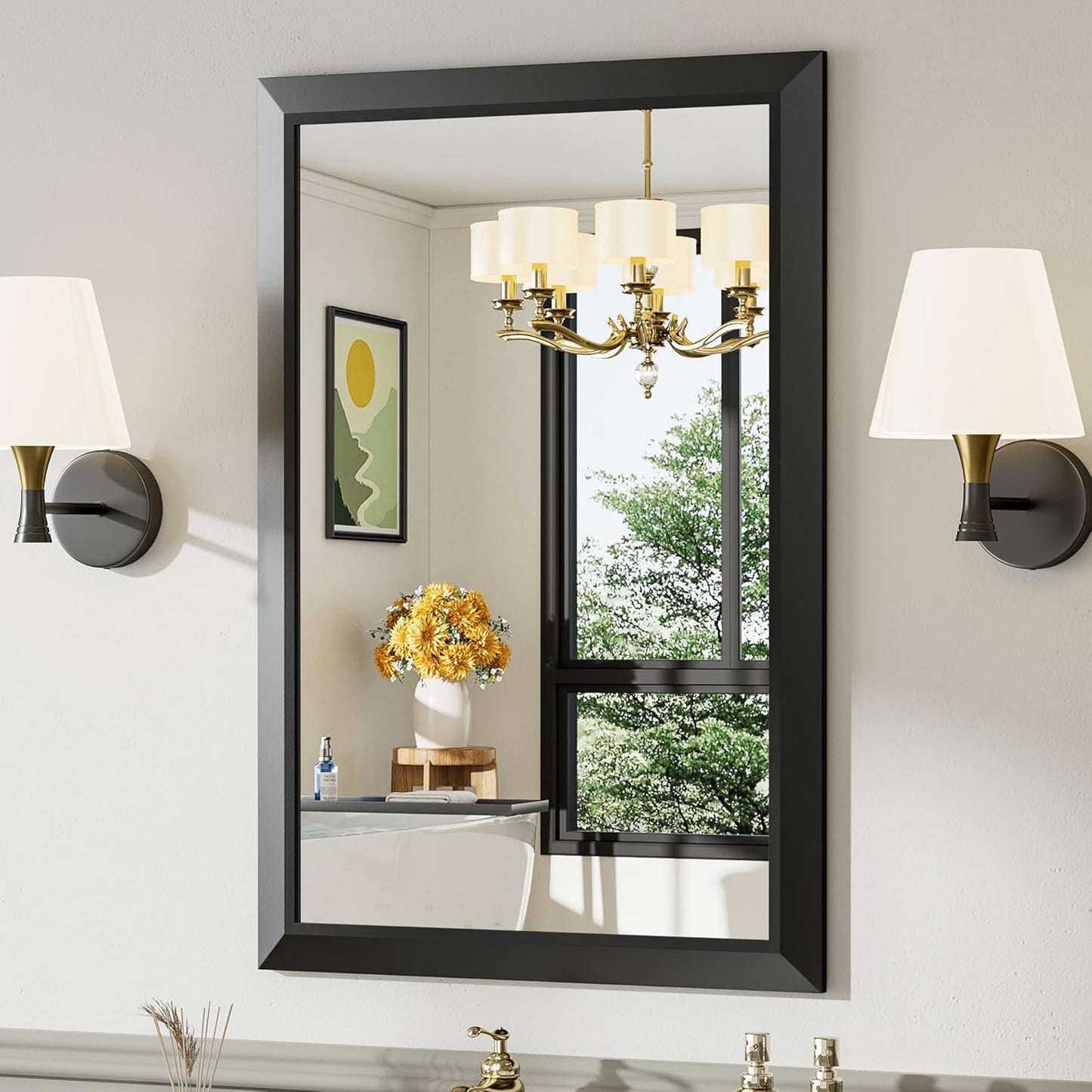 24x36 Inch Black Bathroom Mirror for Wall, Thick Metal Framed Rectangle Mirrors for Over Sink, Bedroom, Living Room, Entryway, Anti-Rust, HD Tempered Glass
