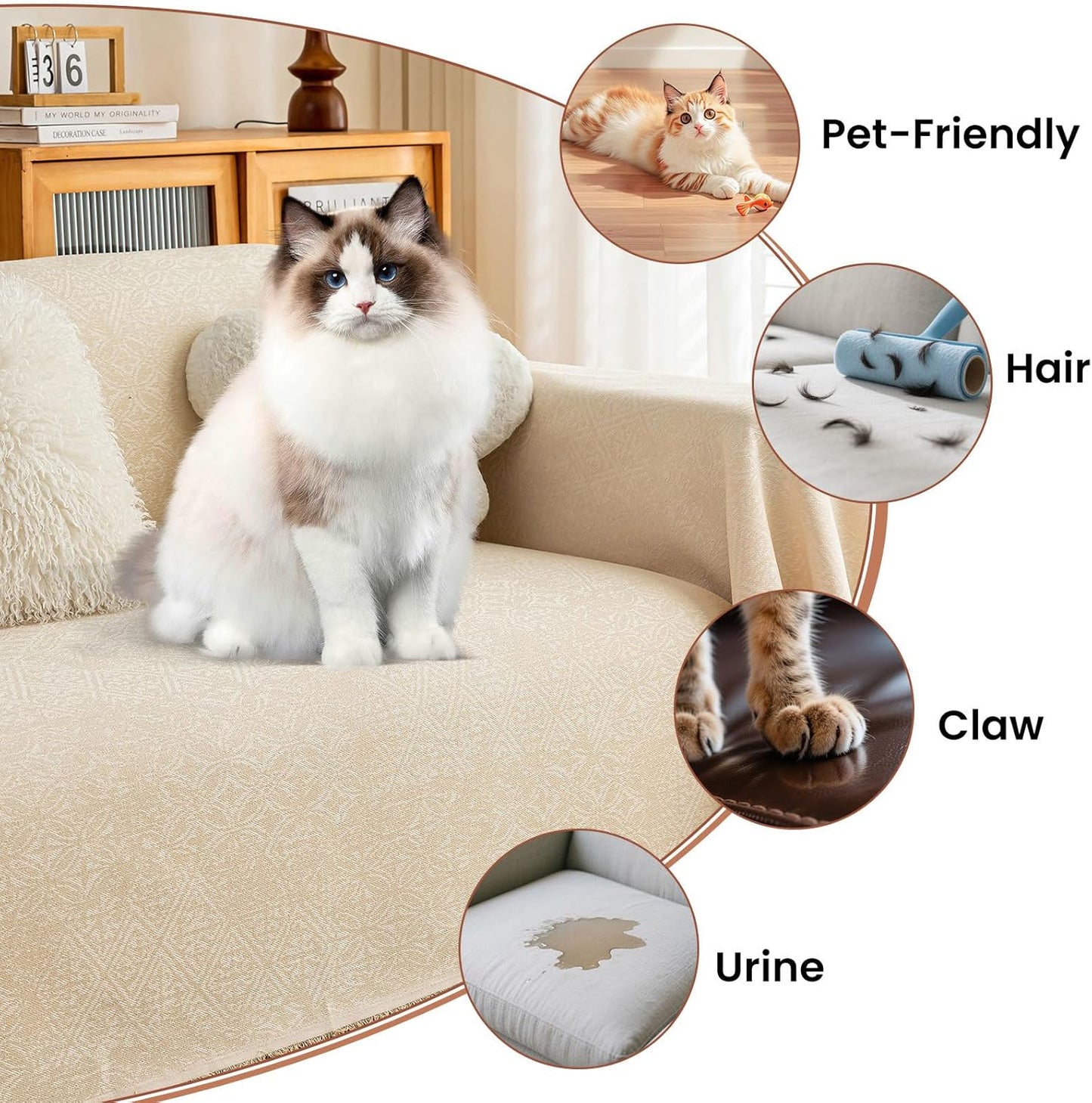 STACYPIK Thick Beige Jacquard Floral Couch Cover for Dogs, Washable Boho Couch Covers, Non Slip Couch Sofa Cover, Couch Cover 2 Cushion Sofa with Tassels, Furniture Protector for Living Room-71X118IN