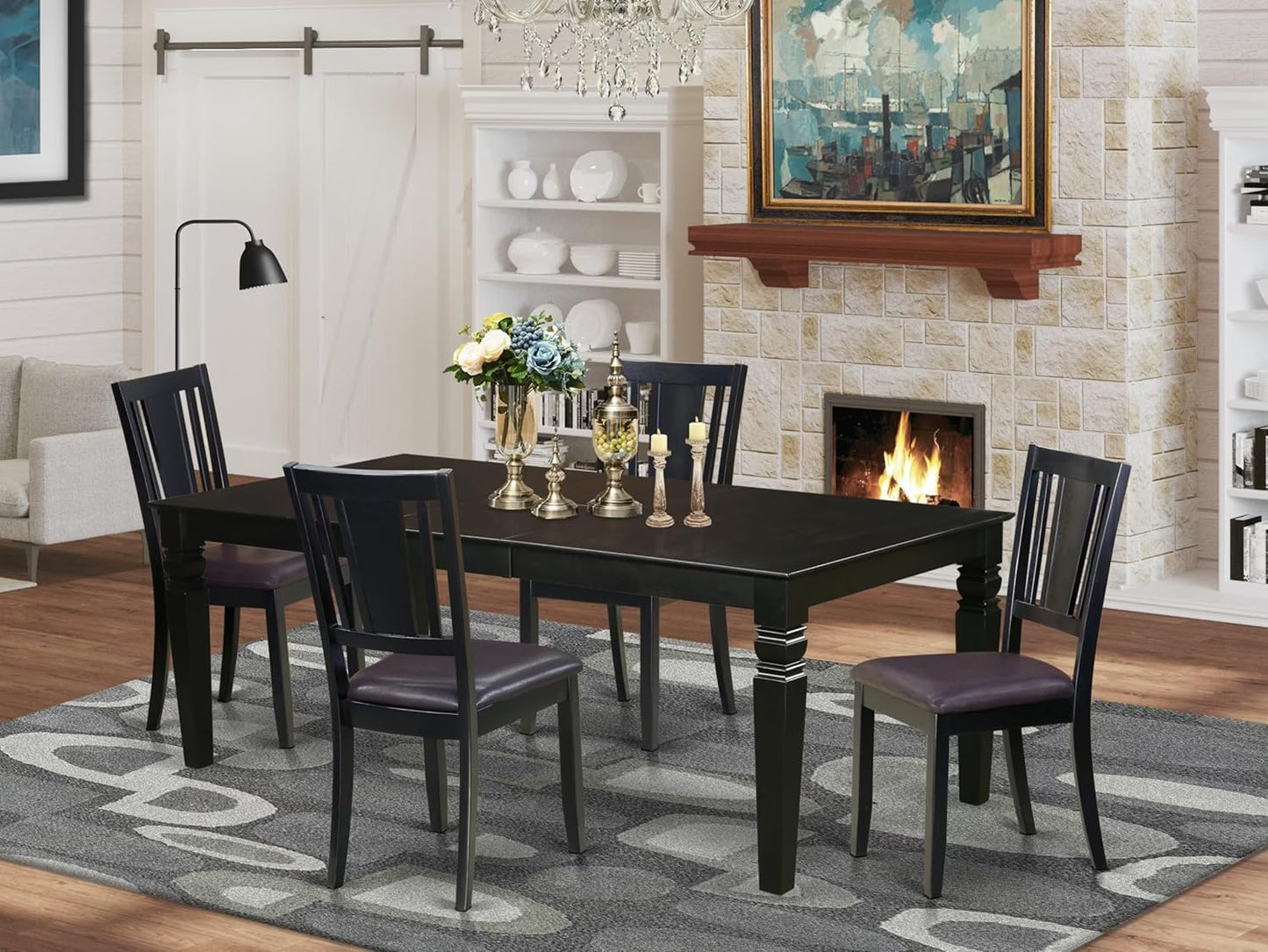 East West Furniture LGDU5-BLK-LC 5 Piece Kitchen Table & Chairs Set Includes a Rectangle Dining Table with Butterfly Leaf and 4 Faux Leather Dining Room Chairs, 42x84 Inch, Black