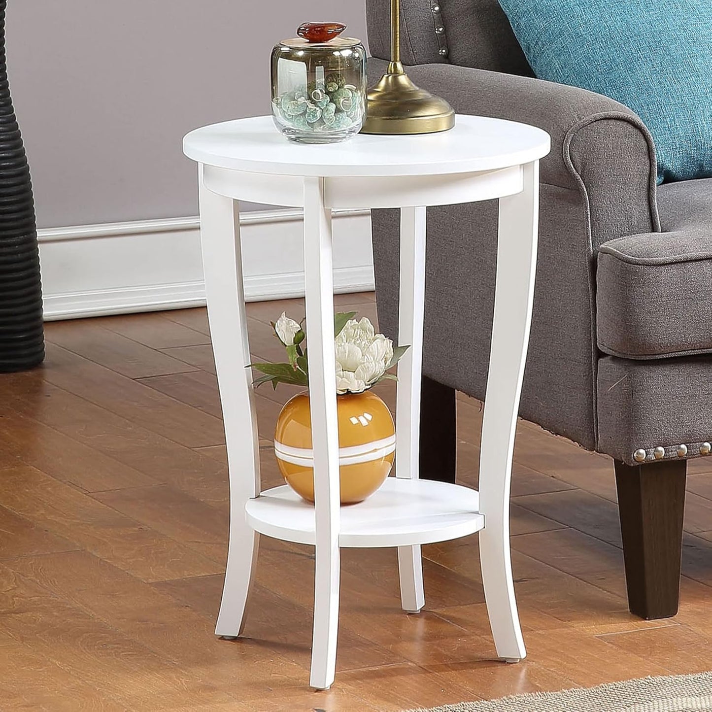 Convenience Concepts American Heritage Round End Table, White