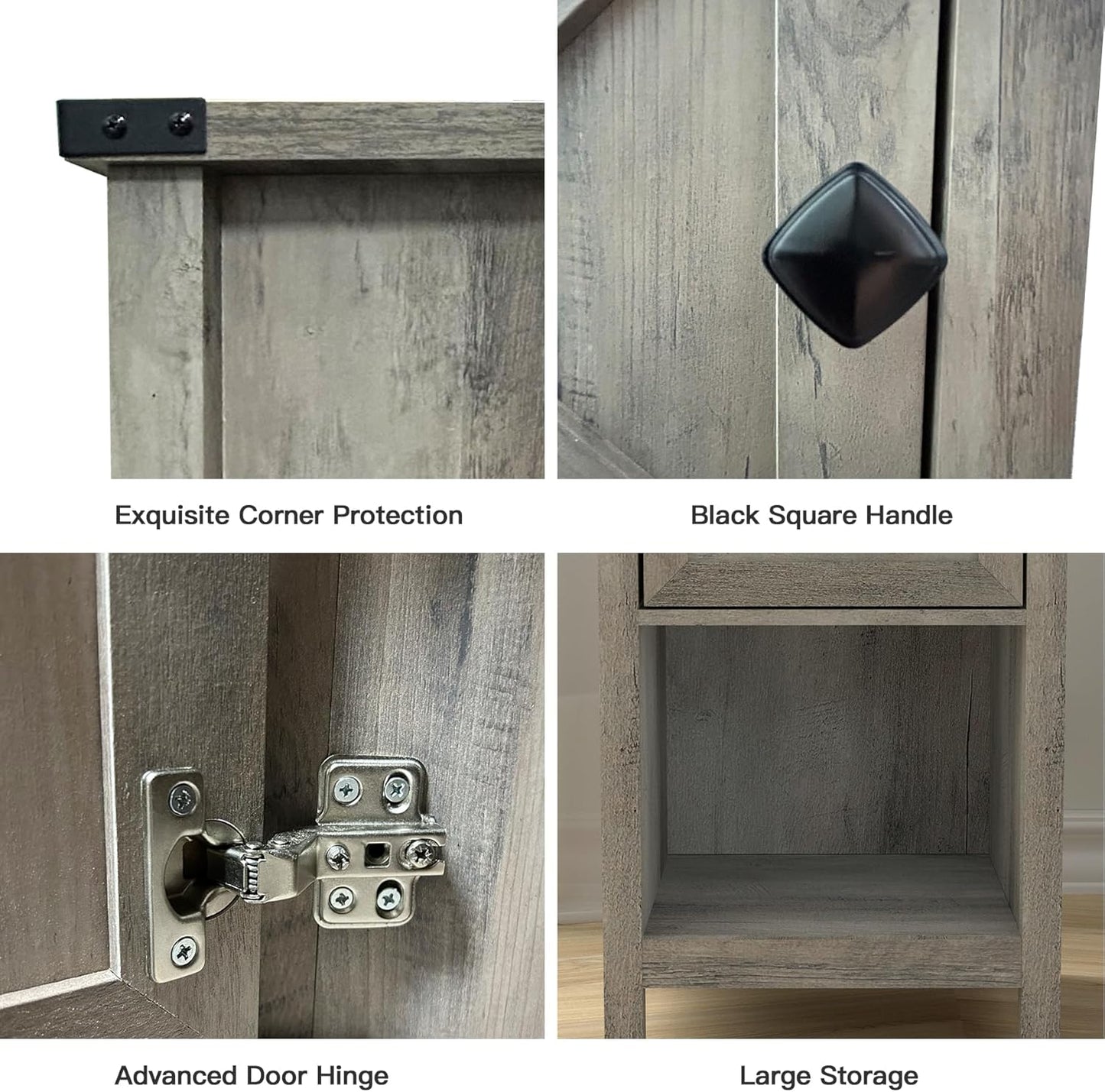 Rustic Nightstand with Charging Station, Night Stand with Barn Door and Drawer, Storage Bedroom Living Room Bedside Table Farmhouse End Table Industrial Bedside Table with USB Ports and Outlets，Grey