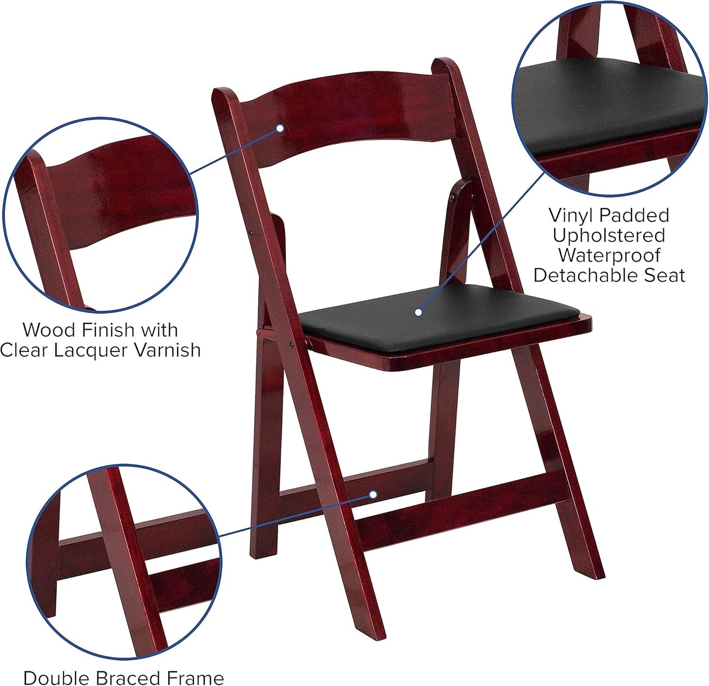 Flash Furniture 2 Pack HERCULES Series Mahogany Wood Folding Chair with Vinyl Padded Seat