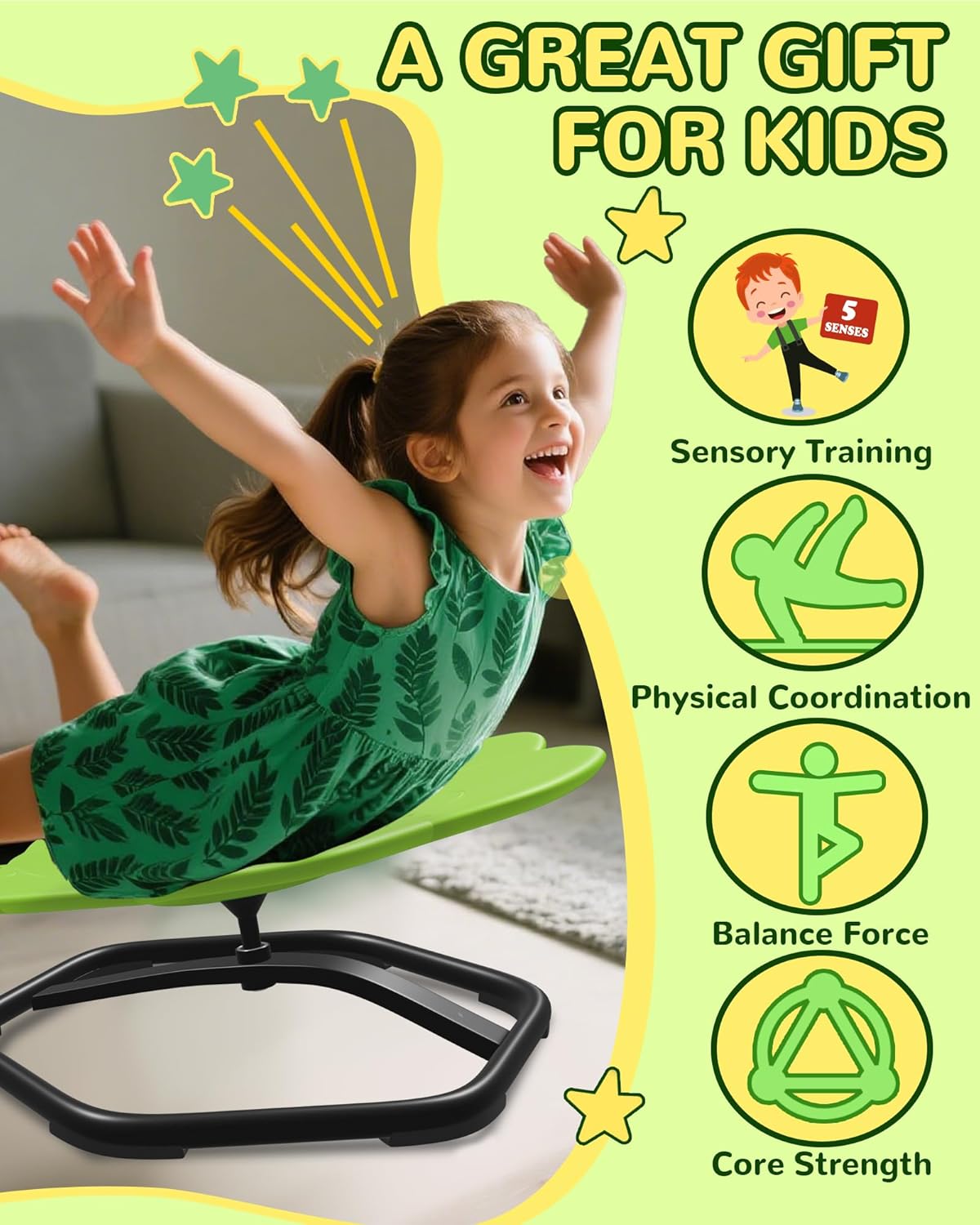 21" L × 19" W Spinning Chair for Autistic Kids, Sensory Toys for Kids with Autism, Sit and Spin, Toddlers & ADHD Children, Sensory Products Swivel Chair, Light Green