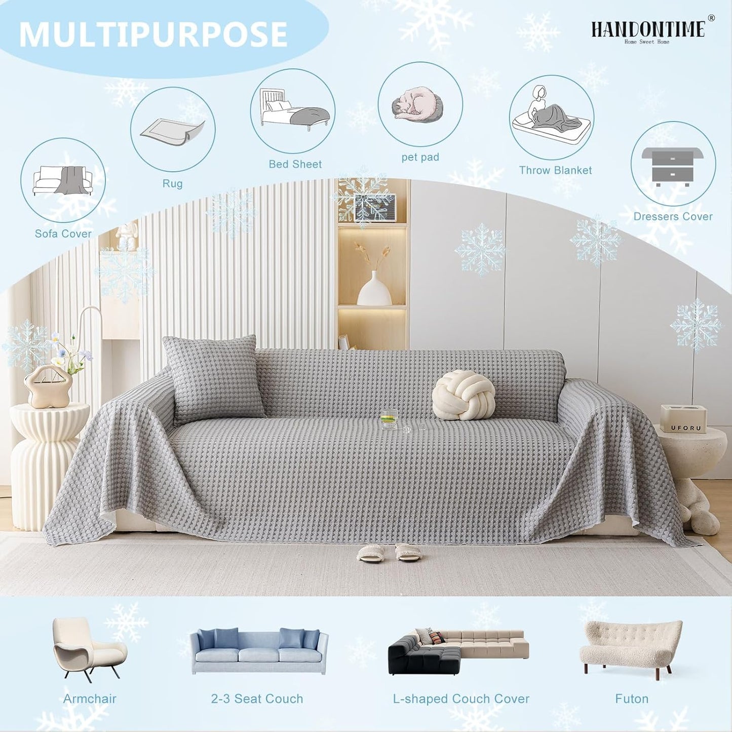 HANDONTIME Cooling Dog Couch Cover Ice Silk Washable & Breathable Pet Sofa Protector, Durable Couch Covers for Sofa Pet Friendly Soft Dog Cooling Bed Cover Sofa Protector Covers (Grey, 71"x134")