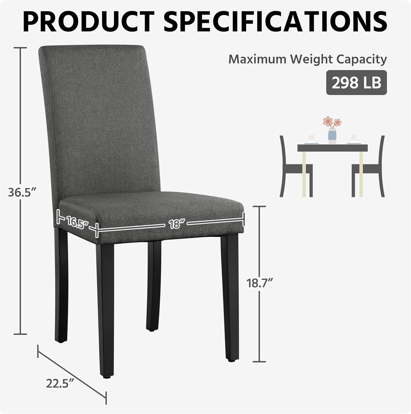 Yaheetech Dining Chairs Set of 6 Fabric Upholstered Parson Kitchen Chairs with Padded Seat and Solid Wood Legs for Dining Room/Restaurant, Dark Gray