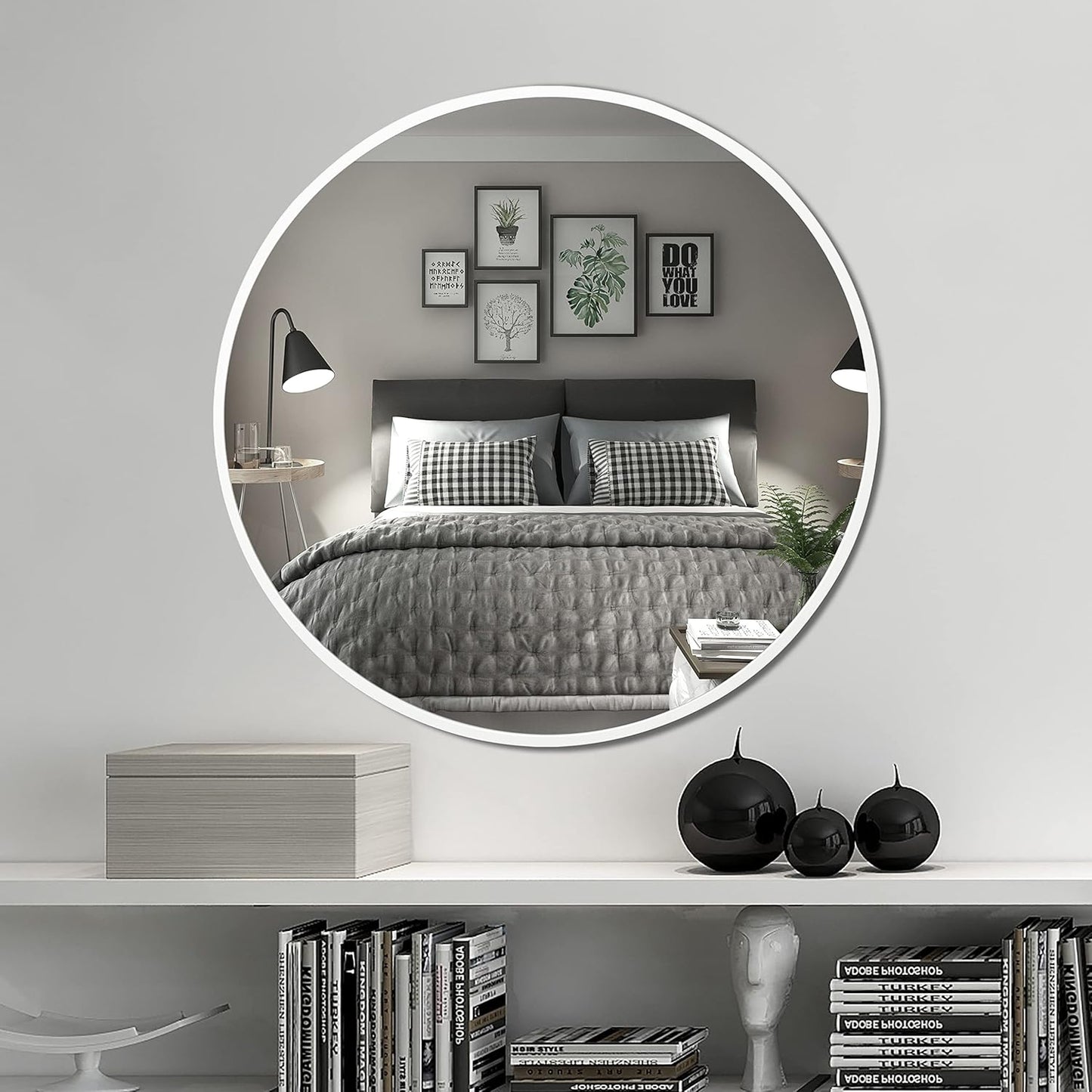 FrameWorks 20" Deluxe Contemporary White Circular Aluminum Mirror