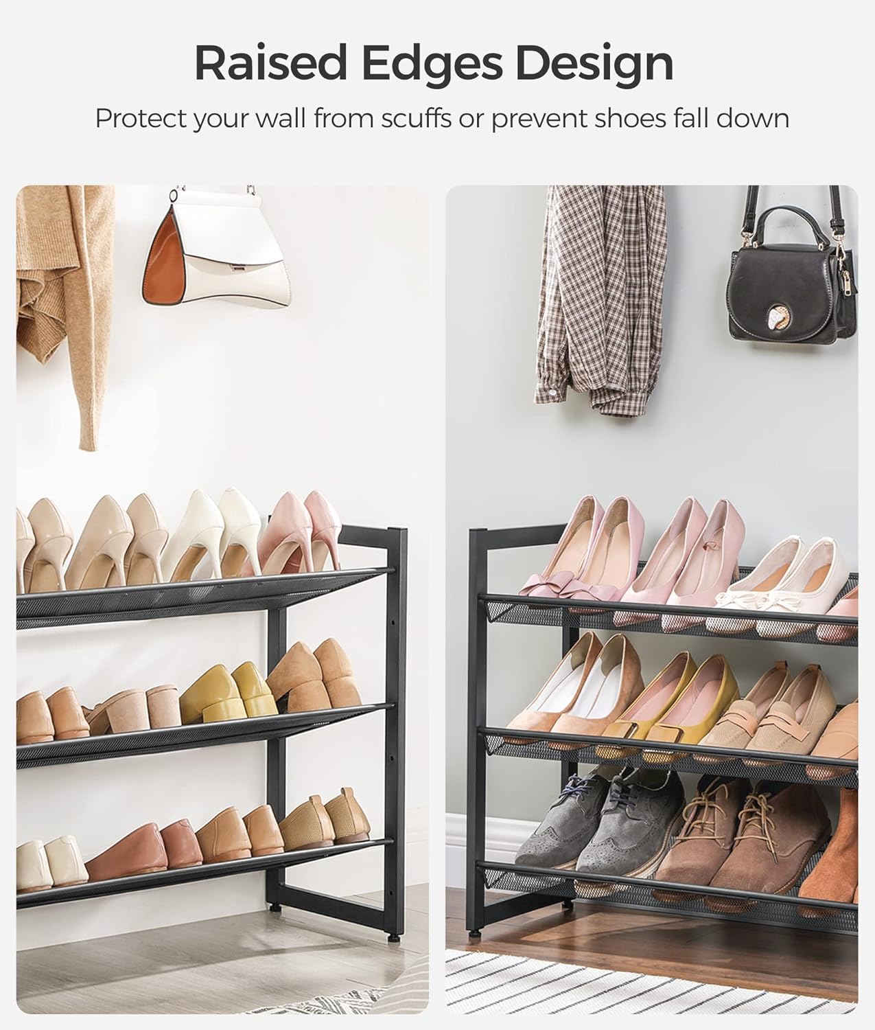 SONGMICS Shoe Rack, 6-Tier Shoe Organizer, Metal Rack for Garage, Set of 2, 3-Tier Stackable Shelf, with Adjustable Flat or Angled Shelves, 18-24 Pairs, Charcoal Gray ULMR003G02