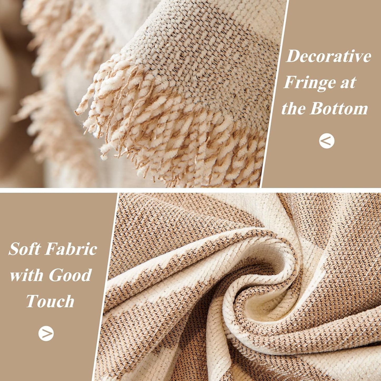 STACYPIK Boho Couch Cover Khaki Triangle Sofa Cover for Dog Cat Anti-Scratch Loveseat Cover Reversible Non Slip Couch Protector for 2 Cushion Couch Chenille Jacquard Couch Cover for Sectional-71X118IN