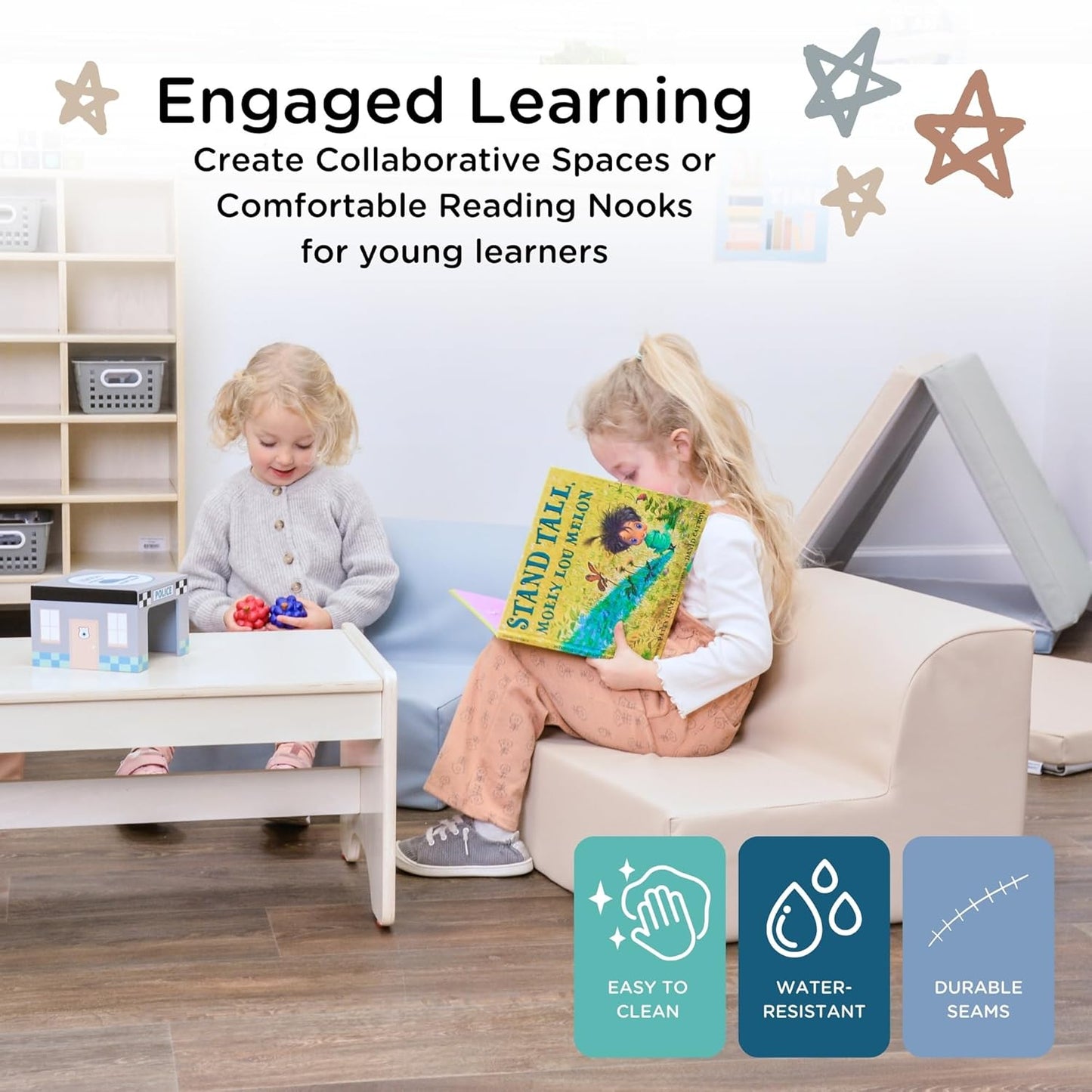 Children's Factory Library Loungers, Flexible Seating Classroom Furniture, Comfy Kids Chairs, Soothing Elements Colorway, Set of 4