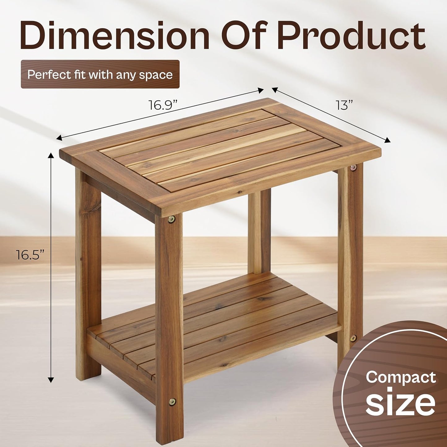 Adirondack Side Table – Weather-Resistant Rectangular End Table for Patio, Garden, Lawn, or Living Room | Indoor & Outdoor Wood Side Table, Rustic Style (Natural)