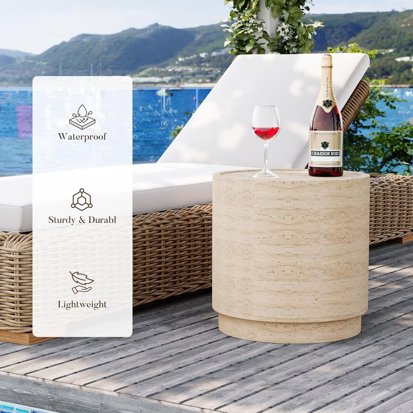 COSIEST 14.4" Outdoor Side Table, Round Concrete End Table for Patio Small Outdoor Coffe Tables, Garden Stool Accent Table for Livingroom, Porch, Deck, Balcony & Beach，Sandy Yellow