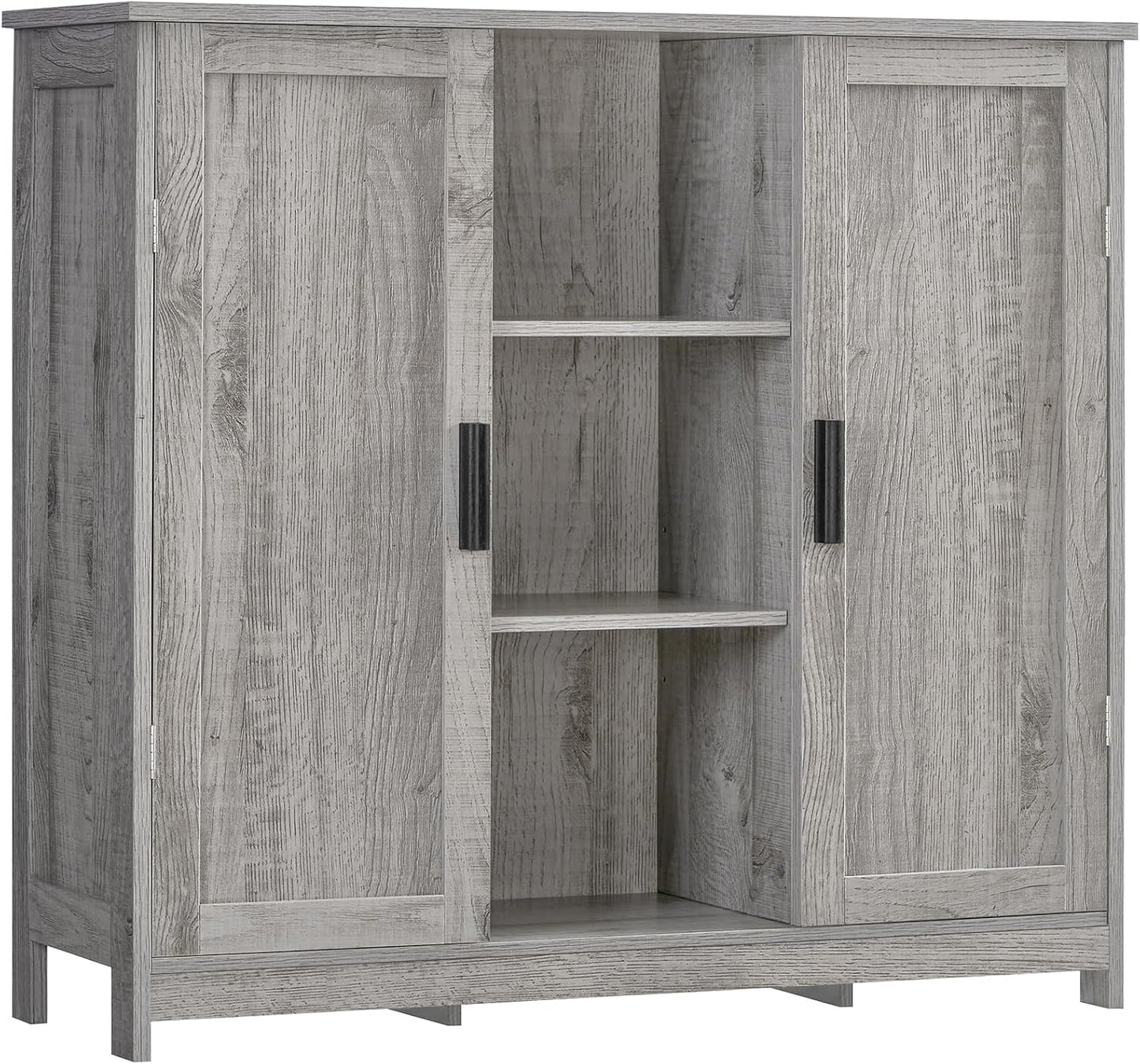 Iwell Storage Cabinet with 2 Doors and 4 Adjustable Shelves, Buffet Cabinet with Storage, Floor Cabinet for Living Room, Entryway, Kitchen, Rustic Gray