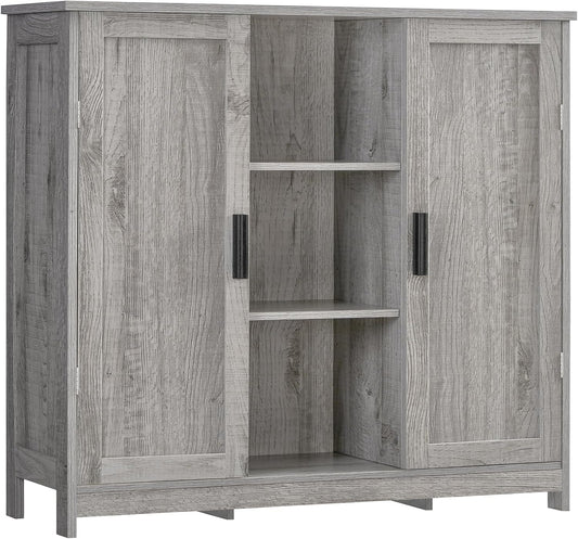 Iwell Storage Cabinet with 2 Doors and 4 Adjustable Shelves, Buffet Cabinet with Storage, Floor Cabinet for Living Room, Entryway, Kitchen, Rustic Gray