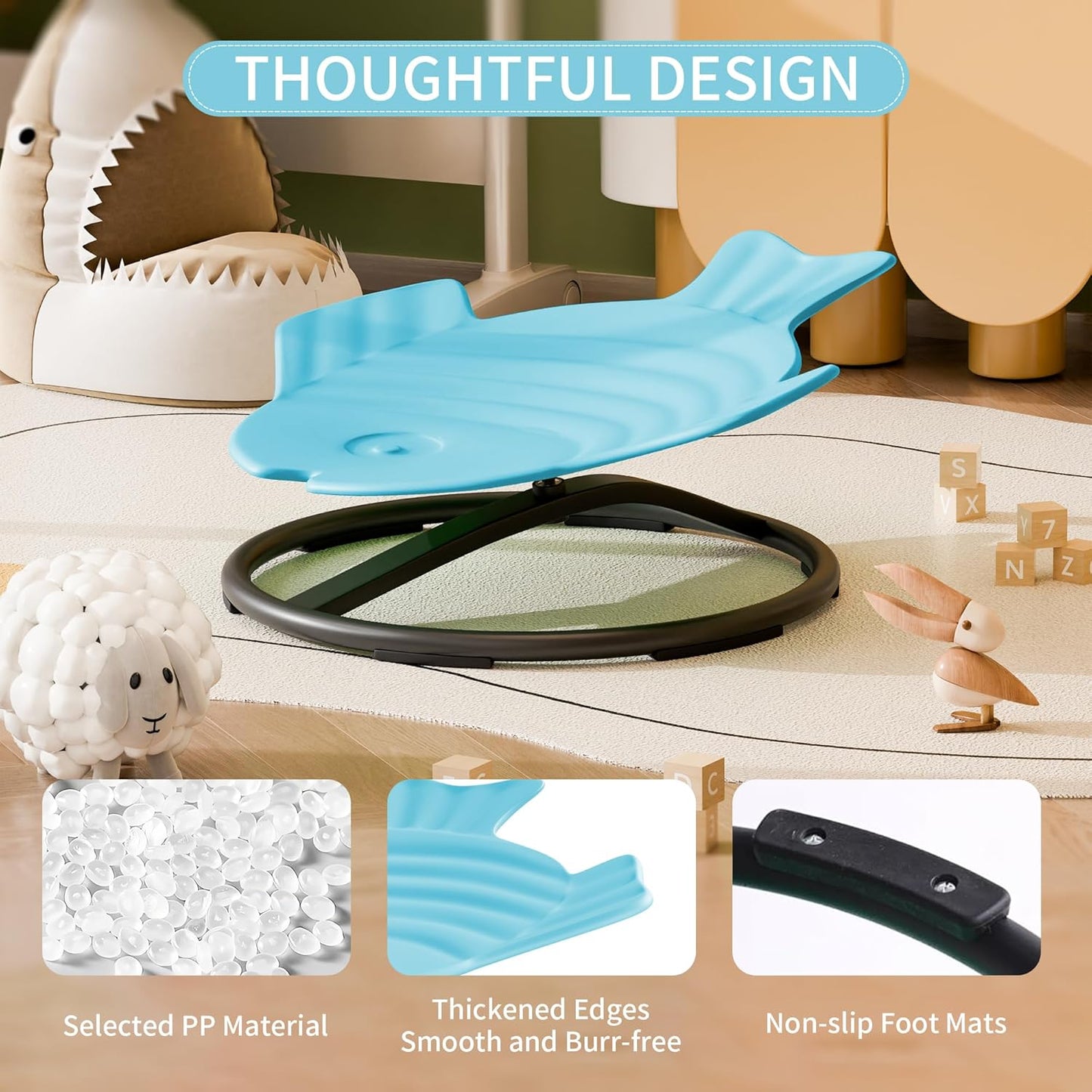 Spinning Chair for Autistic Kids, Autism Sensory Spinning Chair, Sensory Chair for ADHD Children, Sit and Spin Training Body Coordination, Upgraded Light Blue Flying Fish Shape