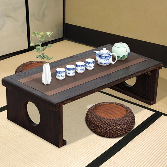 Foldable Japanese Coffee Table，Folding Japanese Floor Table，Natural Brown Coffee Table, Minimalist Tatami Table, Suitable for Living Room,Dining Room, Etc. (Antique Black, 39.4″x19.7″x11.8″)