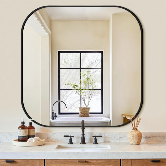 Bathroom Mirrors for Over Sink, 35x35 Vanity Squircle Mirror for Bathroom Sink, HD Shatterproof Square Wall Mirror for Bathroom Washroom Lavatory Restroom Metal Frame