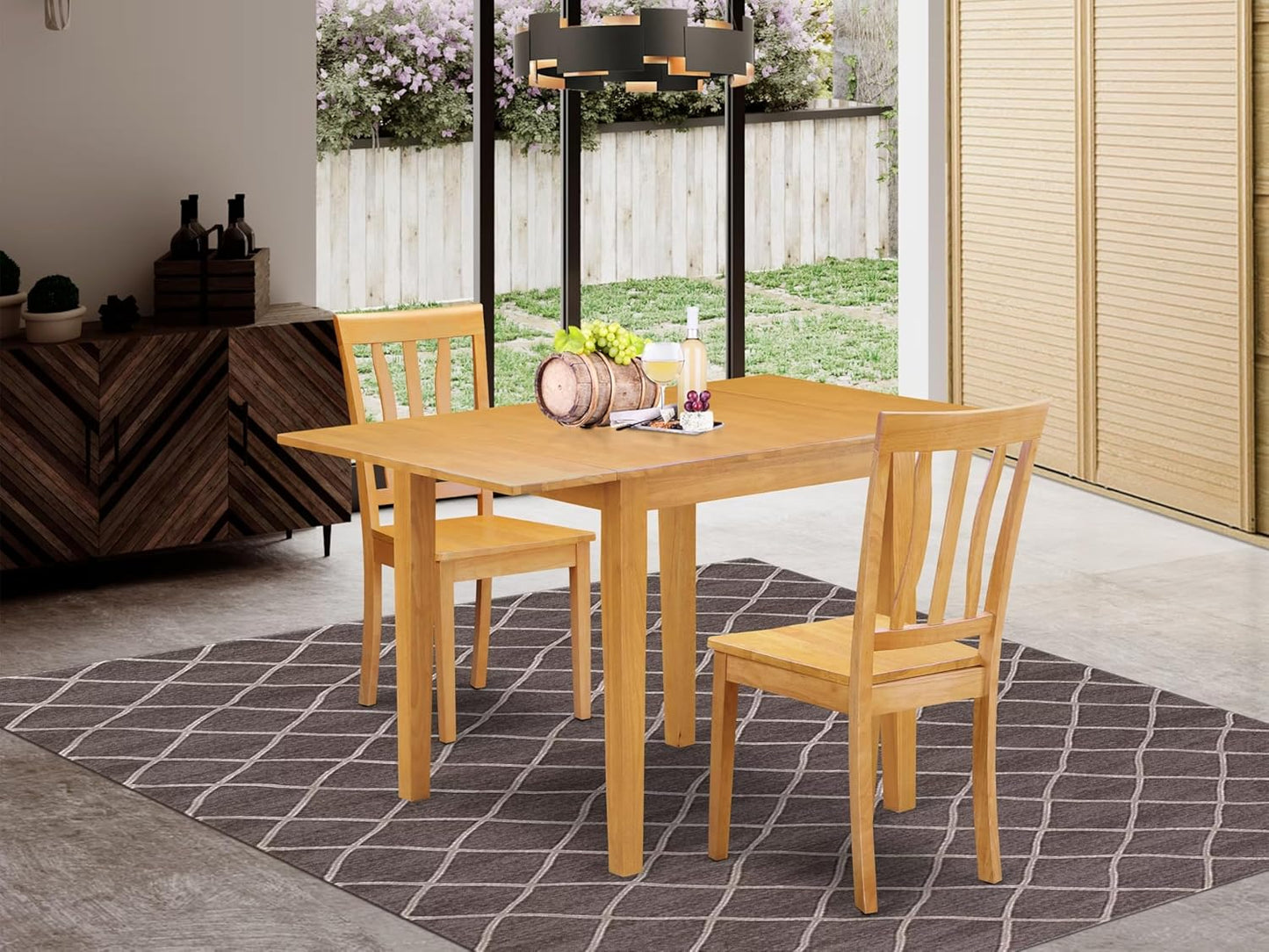 East West Furniture NDAN3-OAK-W 3 Piece Dining Room Furniture Set Contains a Rectangle Dining Table with Dropleaf and 2 Wood Seat Chairs, 30x48 Inch, Oak