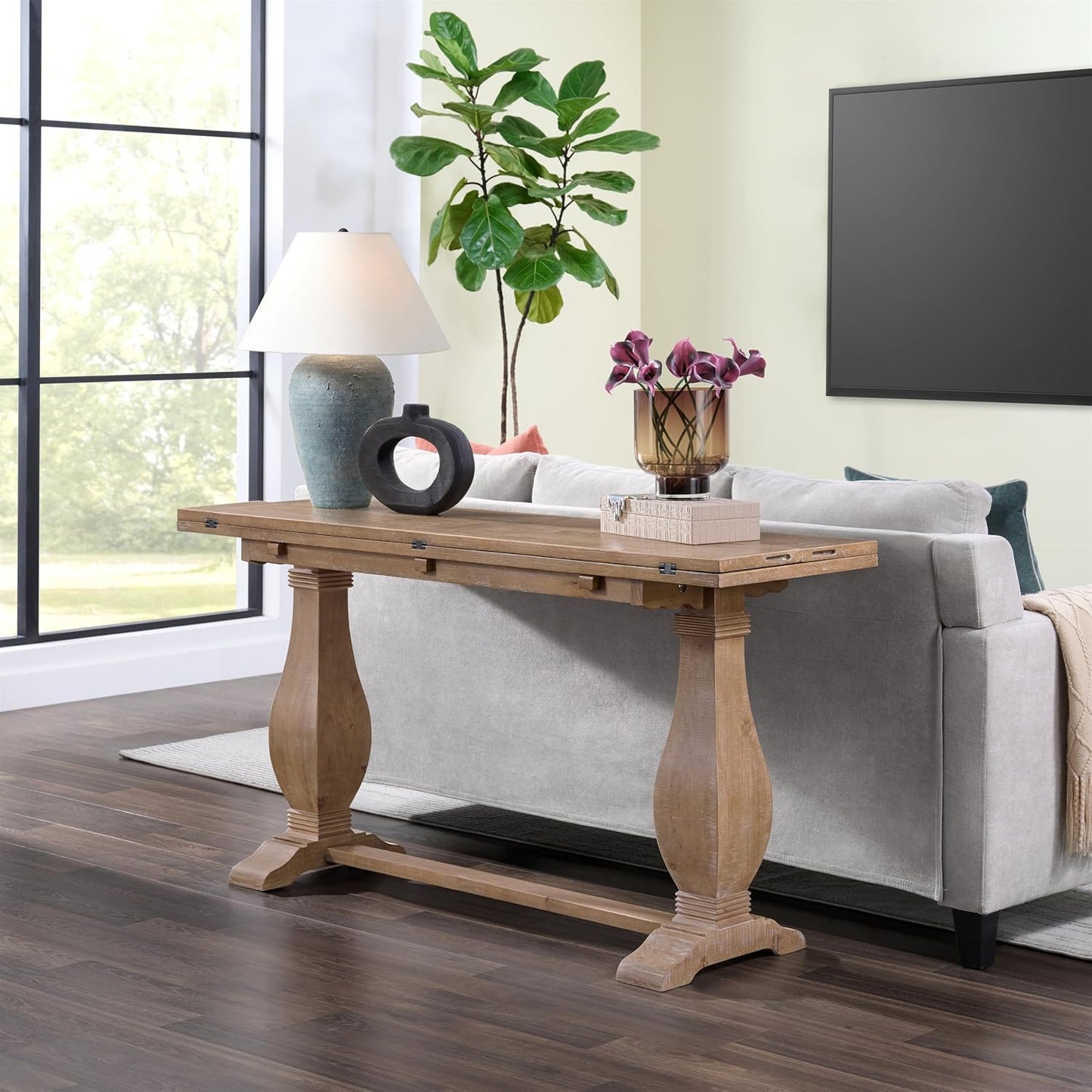 Martin Svensson Home Napa Solid Wood Pedestal Flip-Top Sofa Console Table, Driftwood
