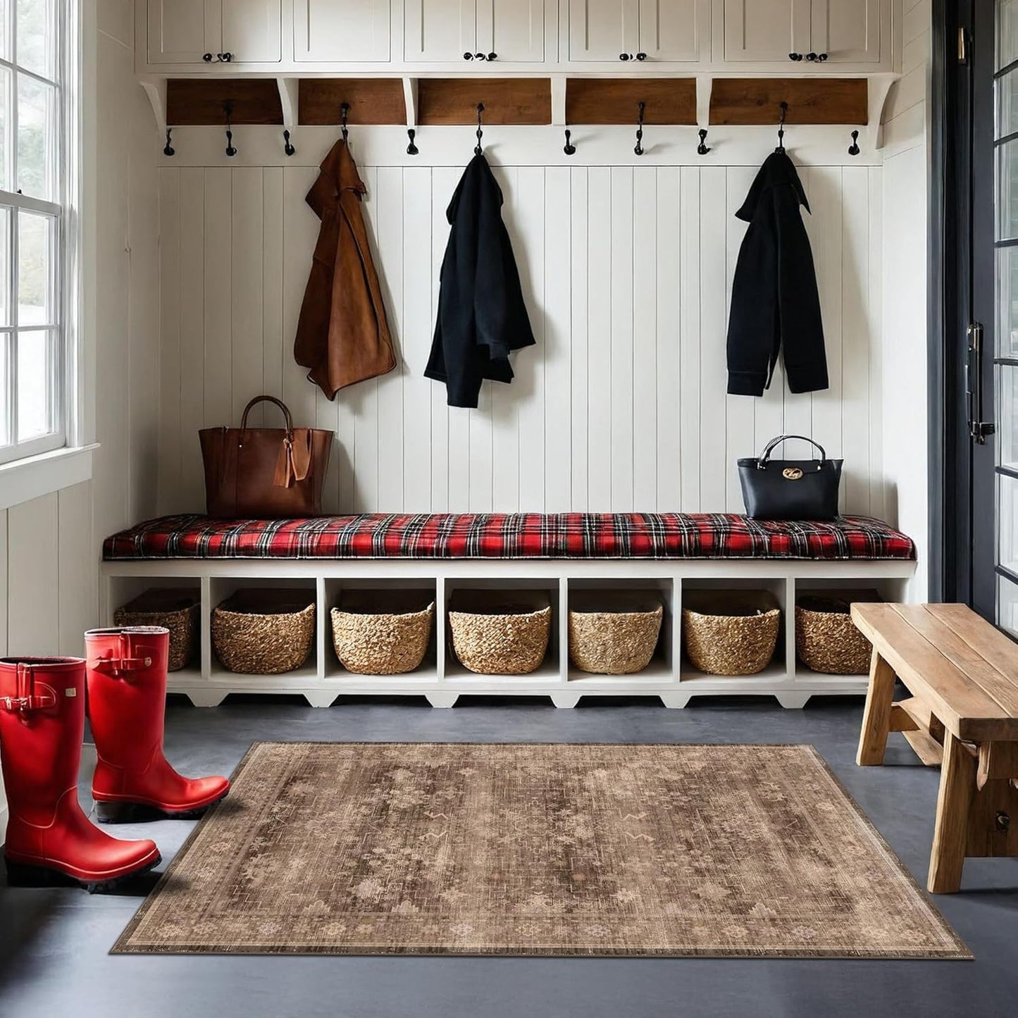 Brown 2x4 Entryway Runner Rugs, Small Runners for Kitchen, Door Mat Indoor Entrance, Bathroom, Non-Slip Low-Pile Washable Stain Resistant, Vintage Taupe Earthy Decor