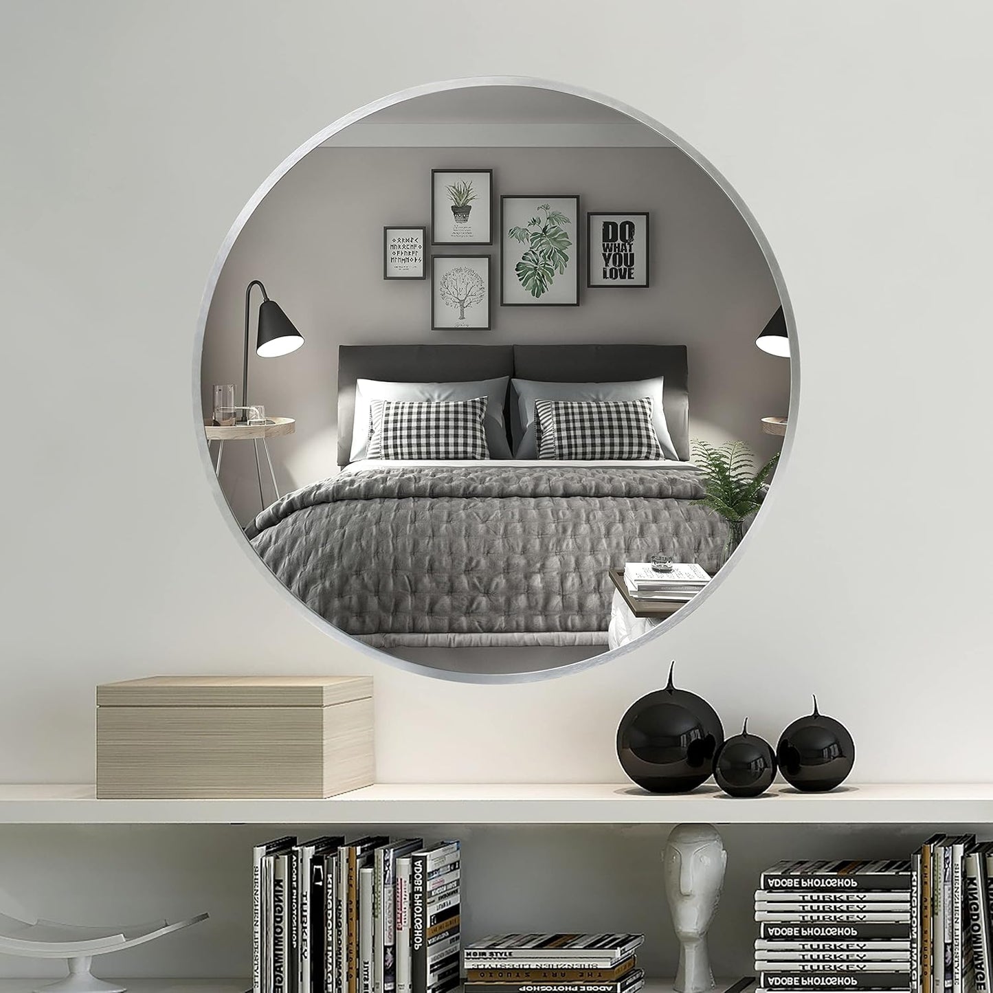 FrameWorks 24" Deluxe Contemporary Silver Circular Aluminum Mirror
