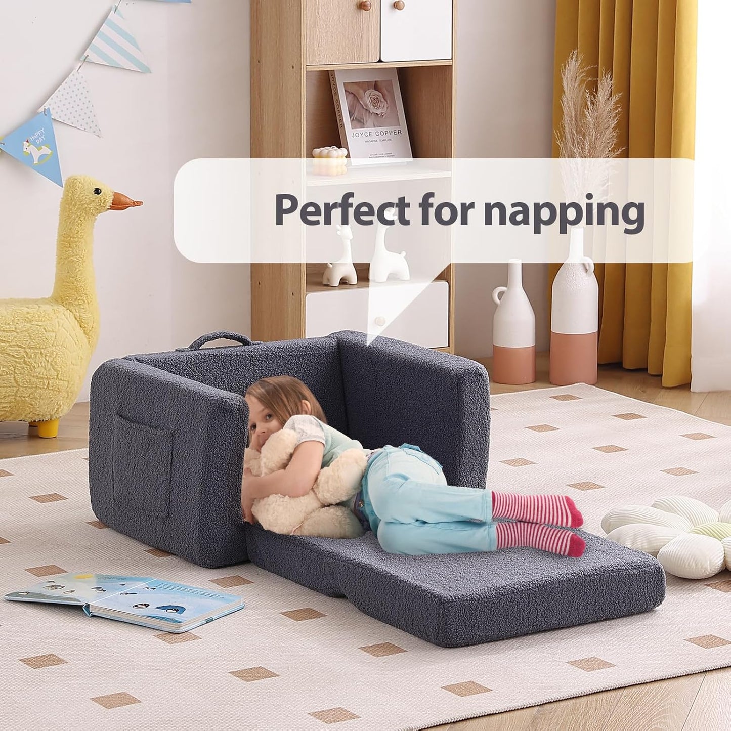 Tiita Kids Sofa, 2-in-1 Kid Chairs, Convertible Children Couch to Lounger, Flip Out Kids Chair, Toddler Armrest Chair Bed, Folding Children Play Sofa for Girl or Boy(Navy Blue)