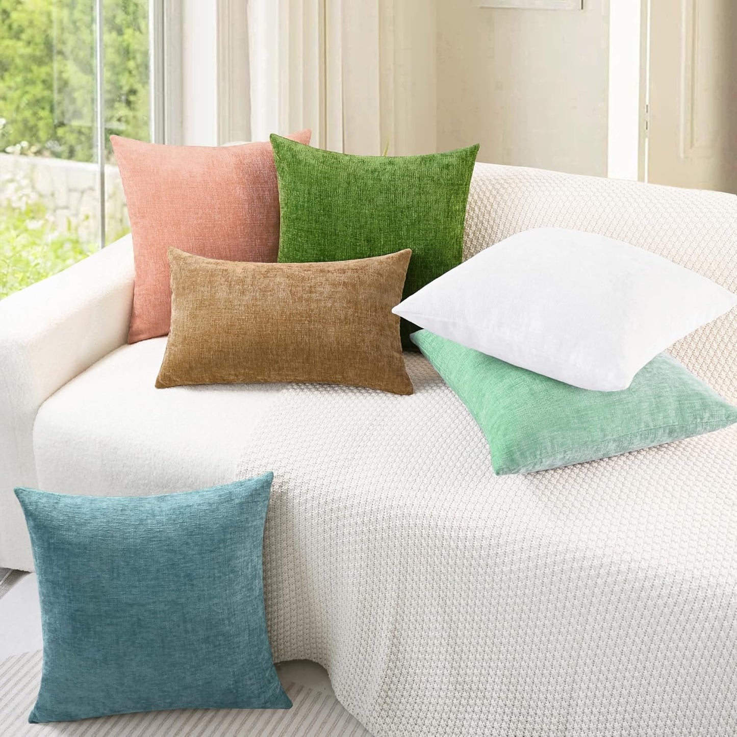 CaliTime Throw Pillow Covers Decorative 18 X 18 Inches Pack of 4 Cozy Chenille Cushion Cases for Couch Sofa Bed Living Room Home Grey Green