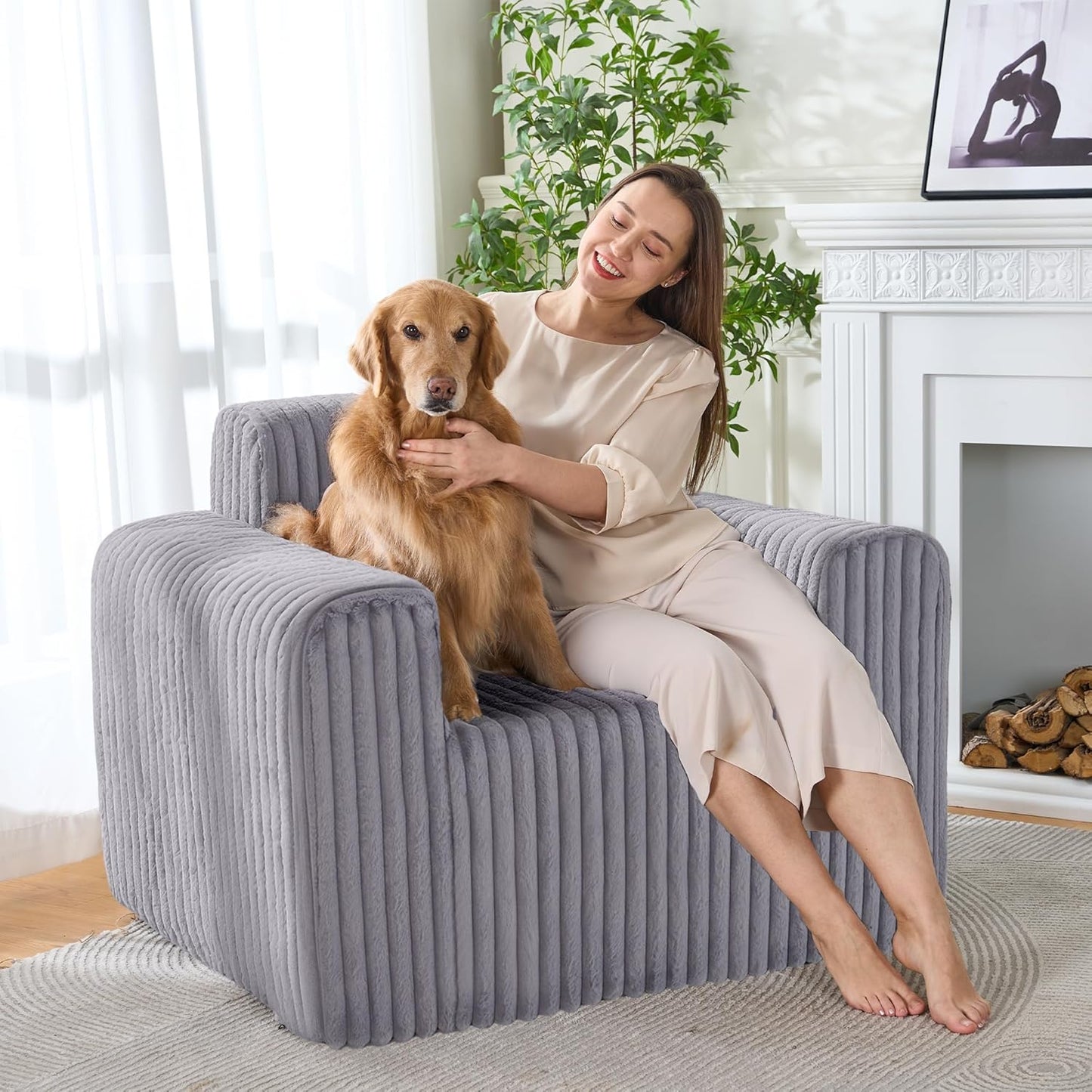 HABUTWAY Giant Bean Bag Chairs for Adults with Armrests, High Backrest Bean Bag Lounge Lazy Sofa with Durable Elastic Foam Filling & Comfy Fabric, Single Couch for Bedroom/Dorm/Living Room(Grey)