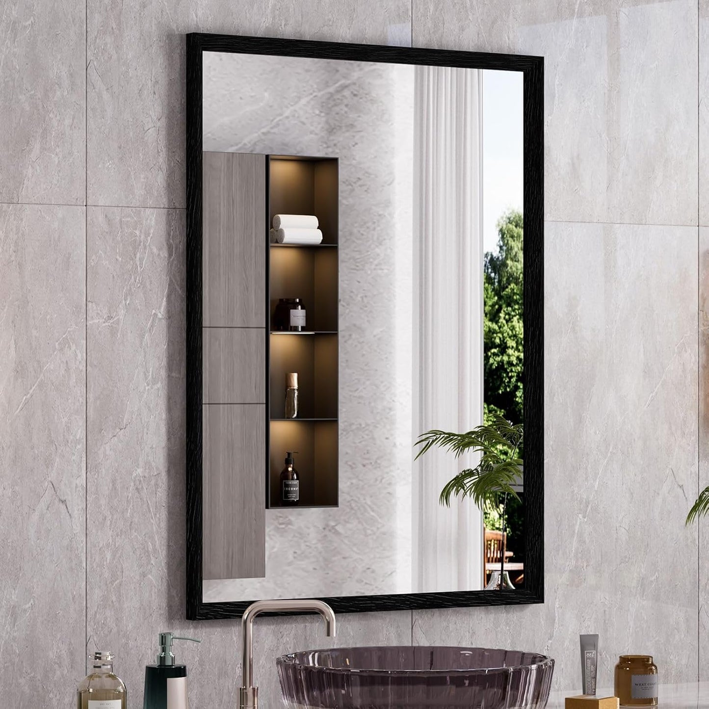 WEER Black Framed Mirror for Bathroom, 22x30 Inch Framed Bathroom Mirror, Rectangular Wall Mounted Mirror, Matte Black Vanity Mirrors, Tempered Glass, Vertically or Horizontally, Anti-Rust