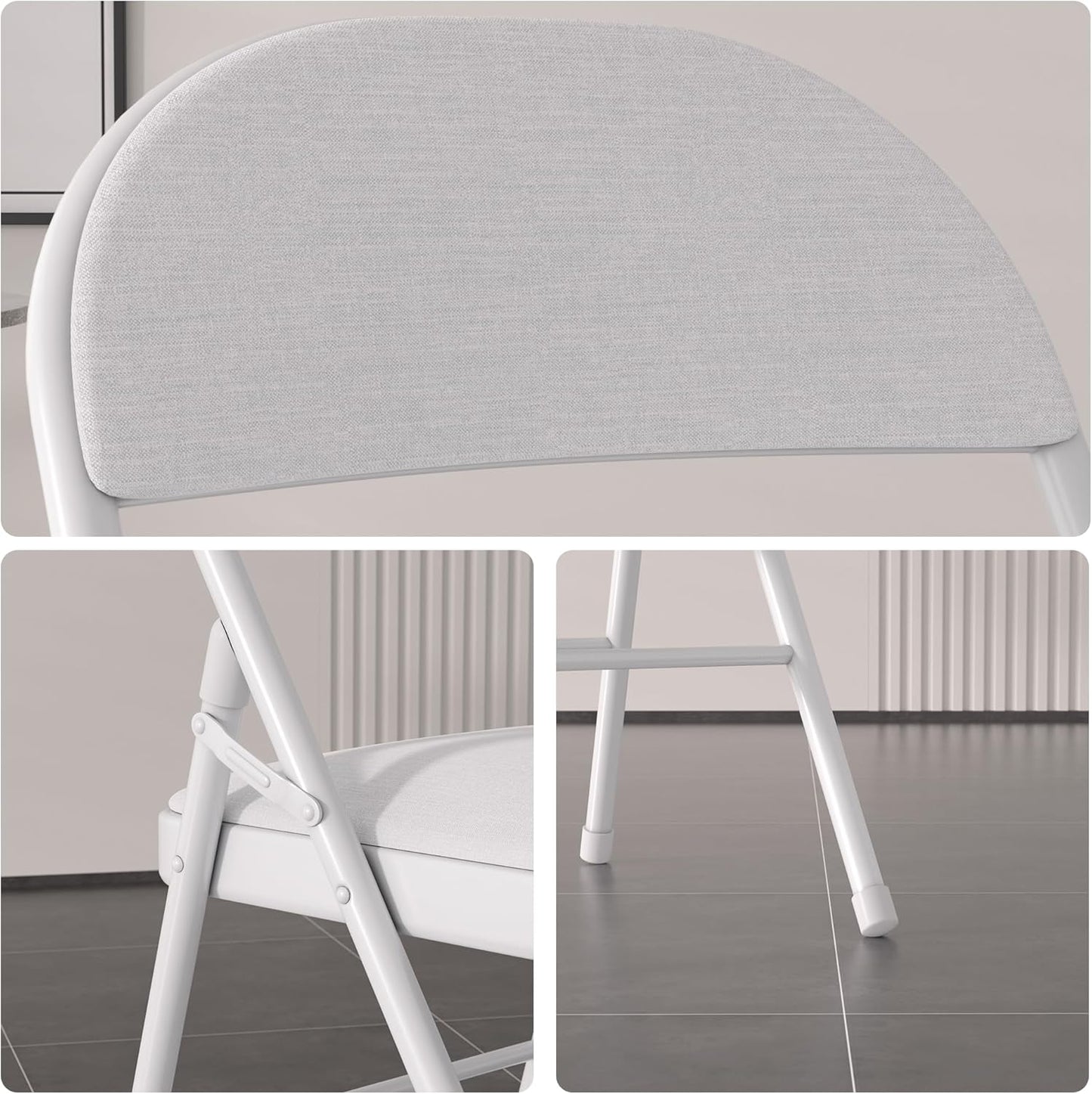 VECELO Padded Folding Chairs 4 Pack, Comfortable Cushioned Seat & Backrest with Steel Frame, for Office, Indoor Outdoor, Commercial Events, Light Grey