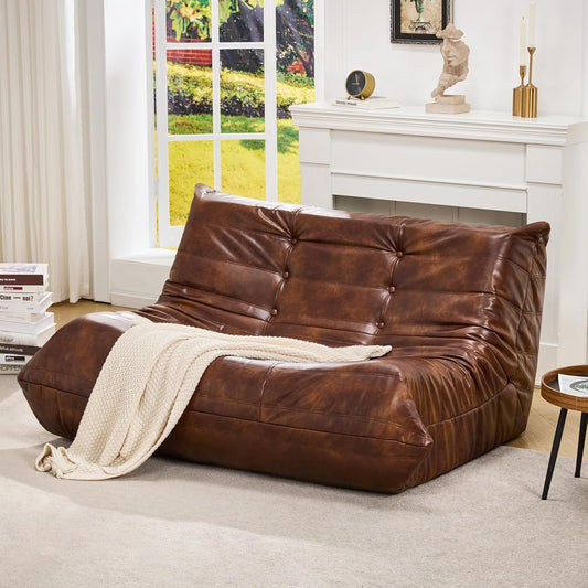 Hobestluk Bean Bag Chair Giant Bean Bag Sofa 2 Seater Bean Bag Chairs for Adults, Loveseat Floor Chair, Leather Bean Bag Chairs for Living Room Bedroom Dorm (Brown, Loveseat)