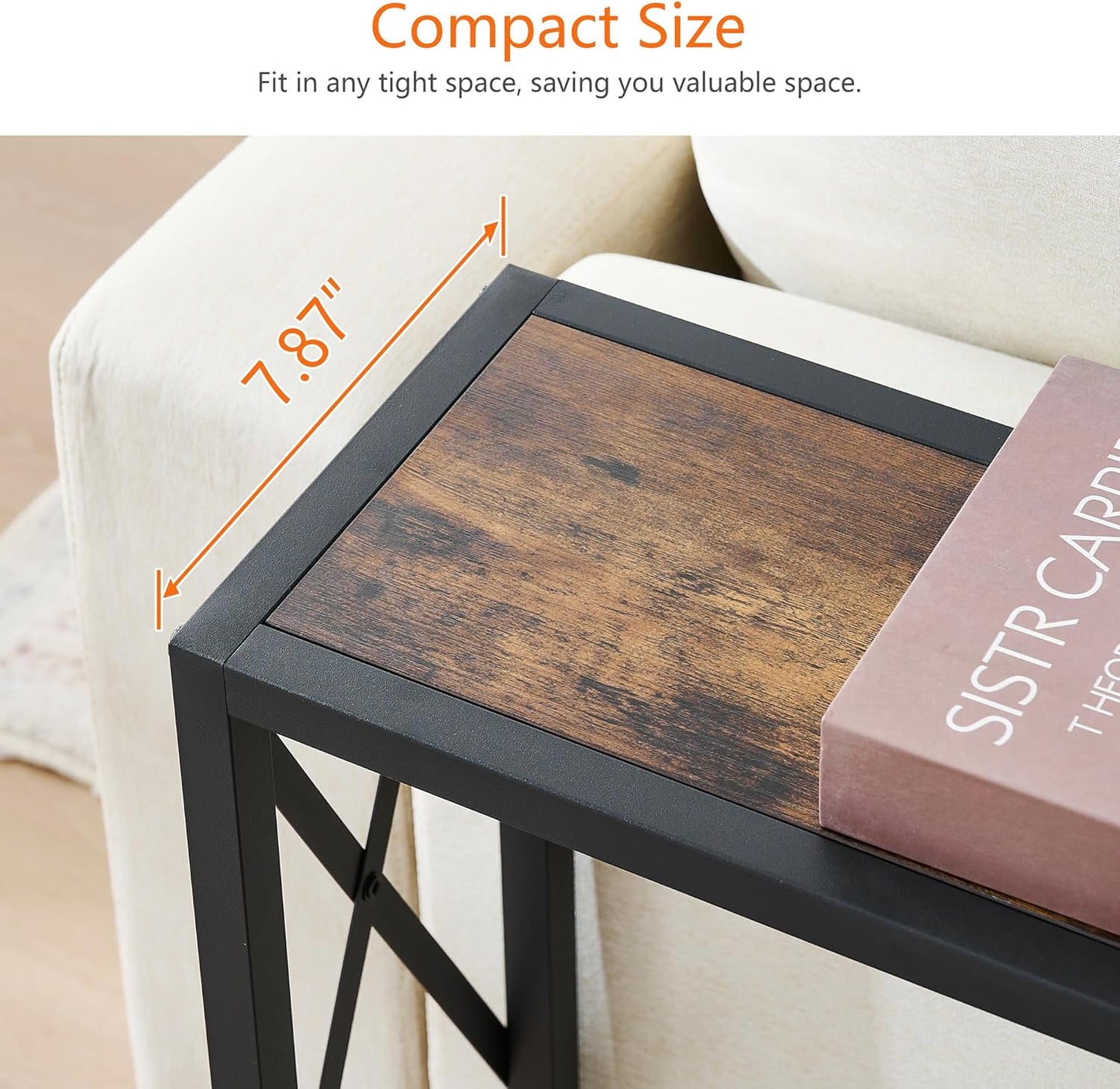 41.7" Console Table Behind Couch, Industrial Narrow Sofa Table for Hallway, Living Room, Bedroom, Rustic Brown