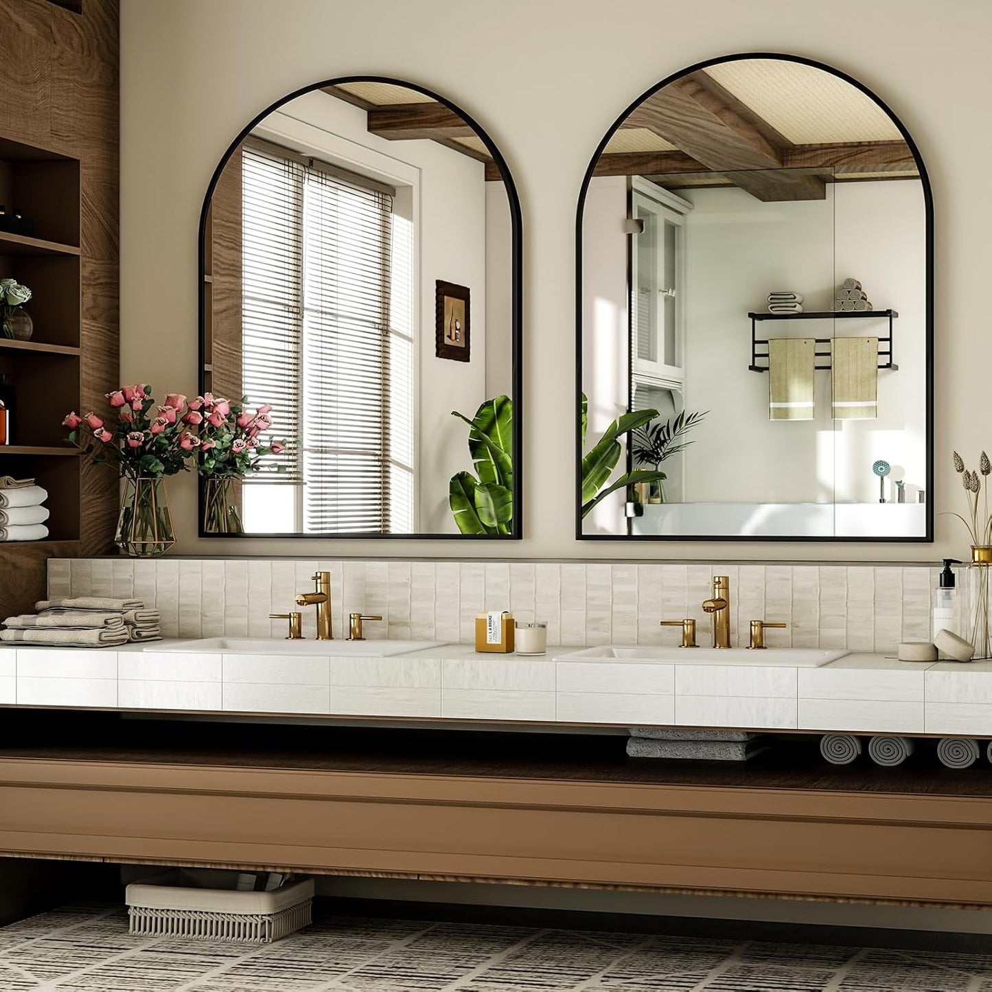 Arch Bathroom Mirror, 20x30 inch Arched Bathroom Mirror/Wall Mounted Vanity Mirror - Arch Metal Frame Wall Mirror for Bathroom Bedroom Living Room, Black