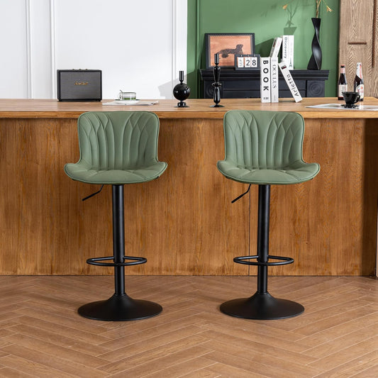 YOUNIKE Bar Stools Set of 2 Modern Swivel Counter Height Bar Chair with Back Adjustable Kitchen Island Faux Leather Padded Barstool Olive Green taburetes de bar Breakfast sillas para barra de cocina
