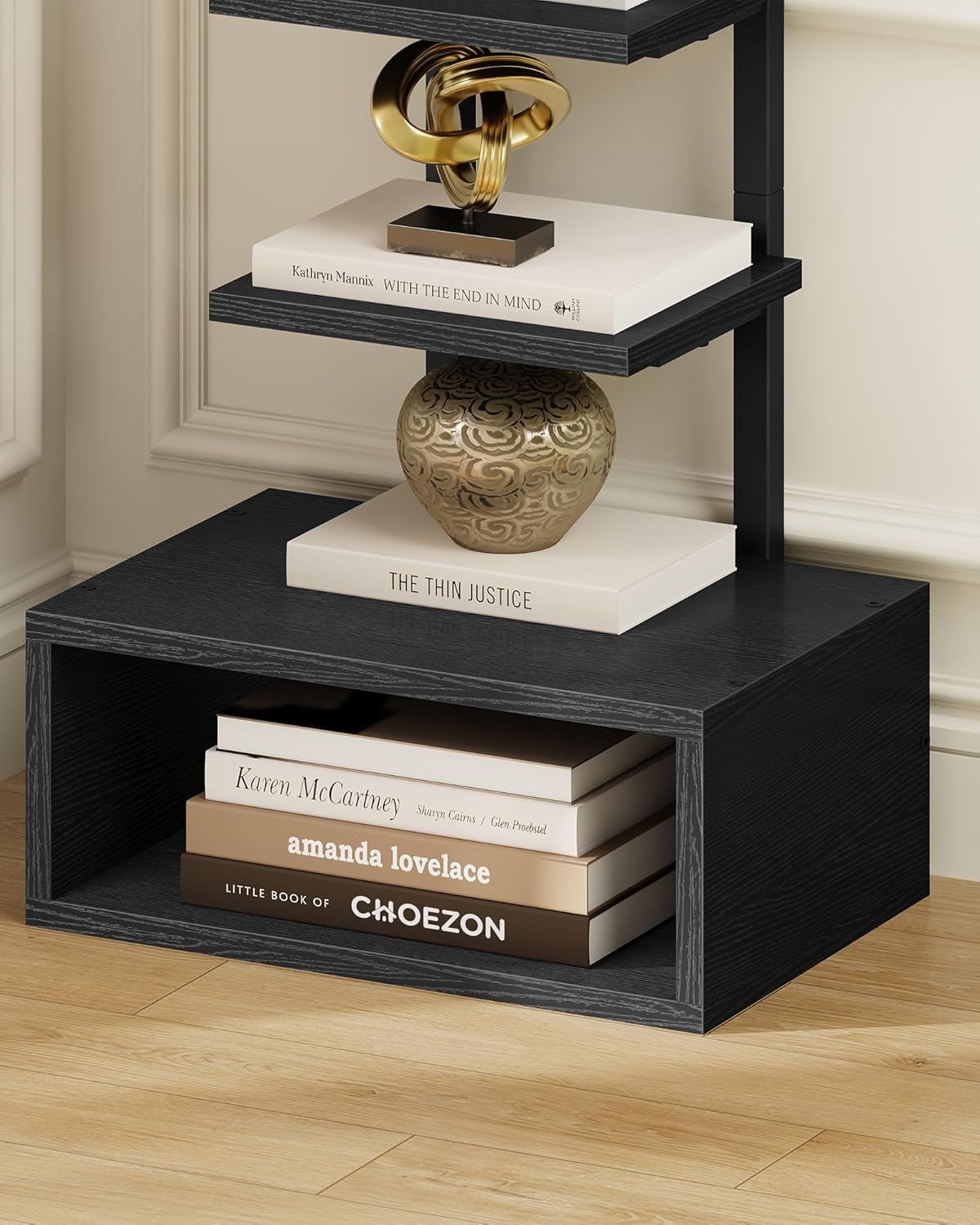 8-Tier Bookshelf, LED Bookcase with Semi-Open Bottom, Small Space Standing Shelf with Lights, Corner Storage Stand, for Living Room, Home Office, Bedroom, Black TSJ08DBB