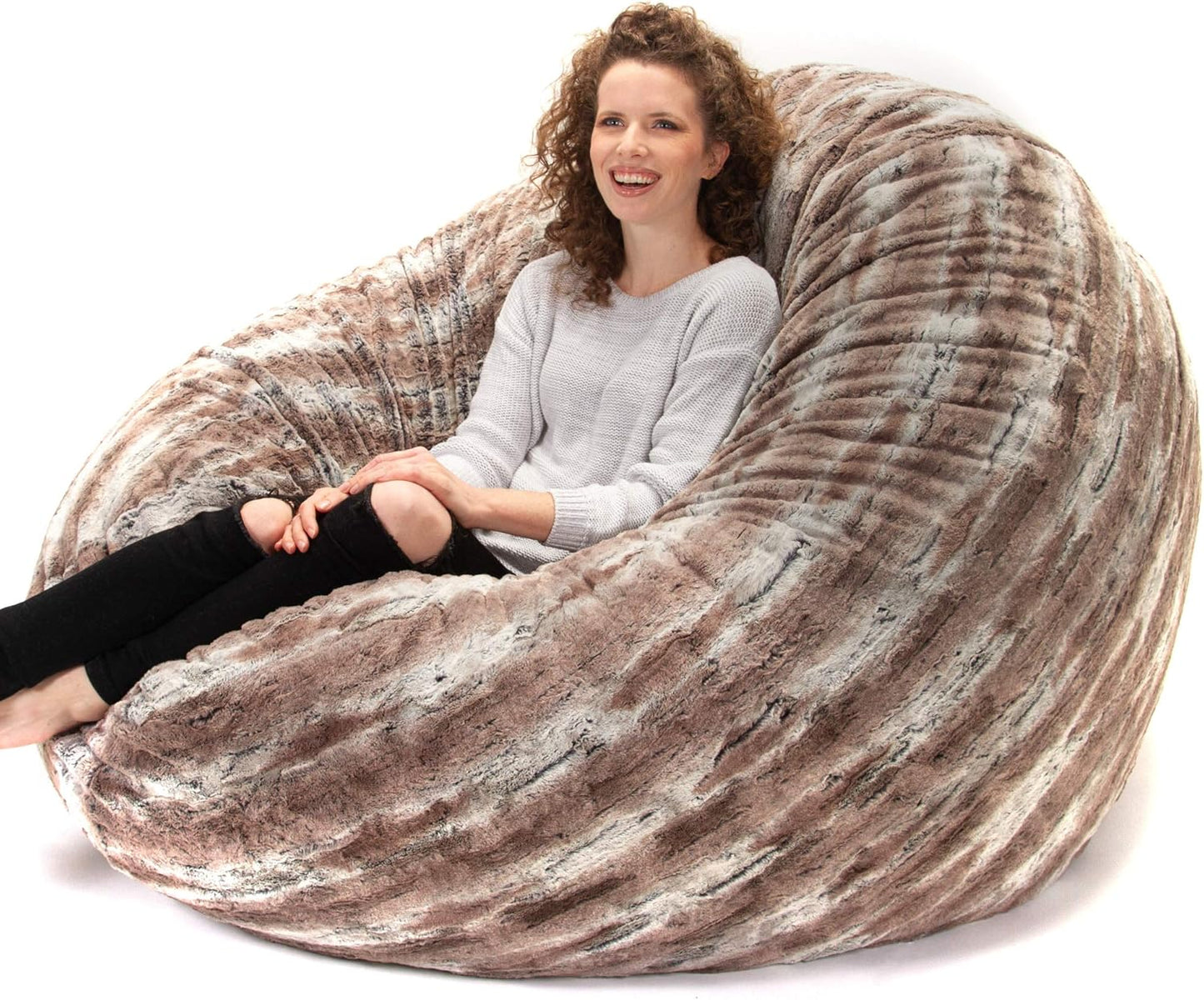 Jaxx 6 Foot Cocoon - 2-in-1 Convertible Bean Bag Bed & Large Bean Bag Chair for Adults, Premium Luxe Faux Fur - Mountain Fox