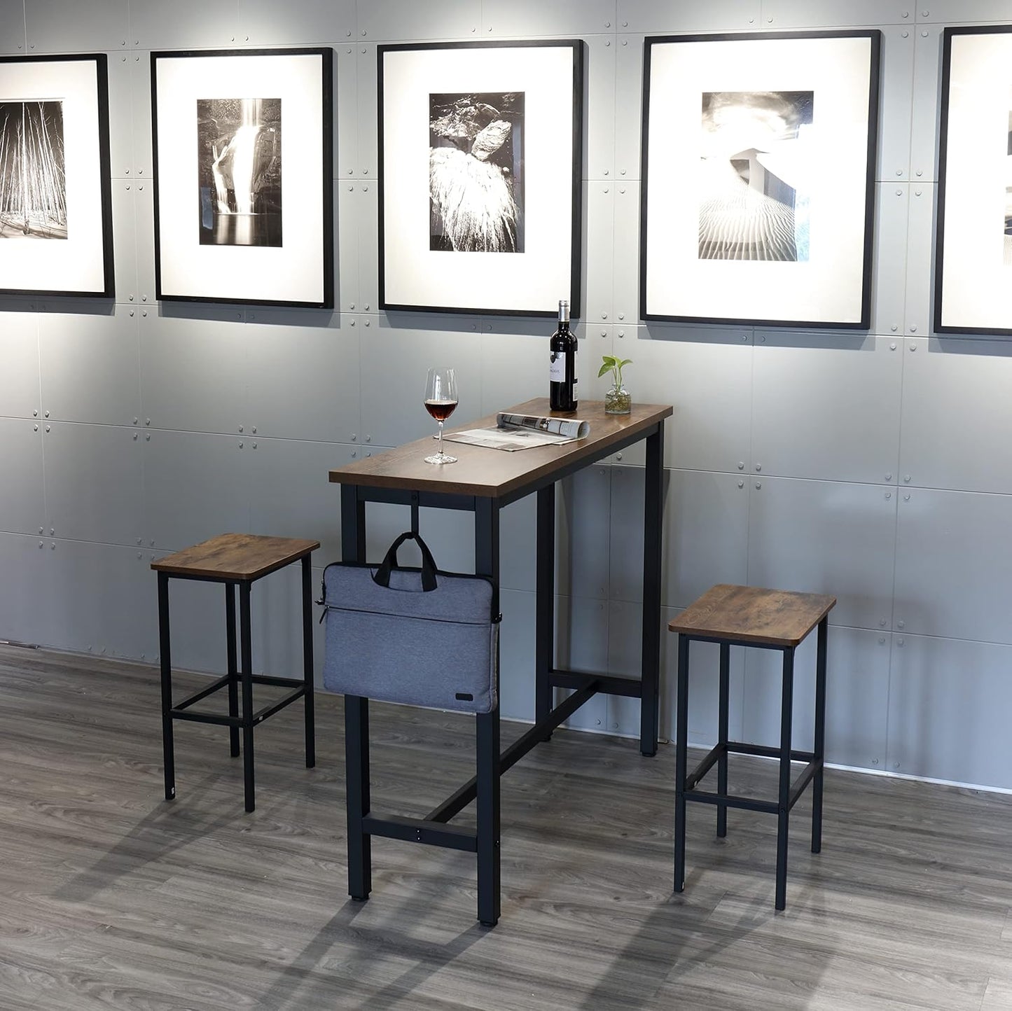 Finnhomy 47" Industrial Bar Table Set with 2 Stools - Counter Height Dining & Pub Table for Small Spaces, Kitchen, Apartment, Breakfast Nook - Metal & Wood, Space-Saving Furniture - Rustic Brown