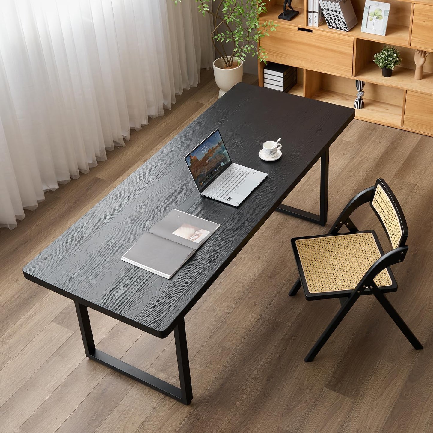 Modern Solid Wood Dining Table with Metal Base Stylish Durable Dining Room Table in Black Multiple Sizes Home Use Office Desk(78.74in)