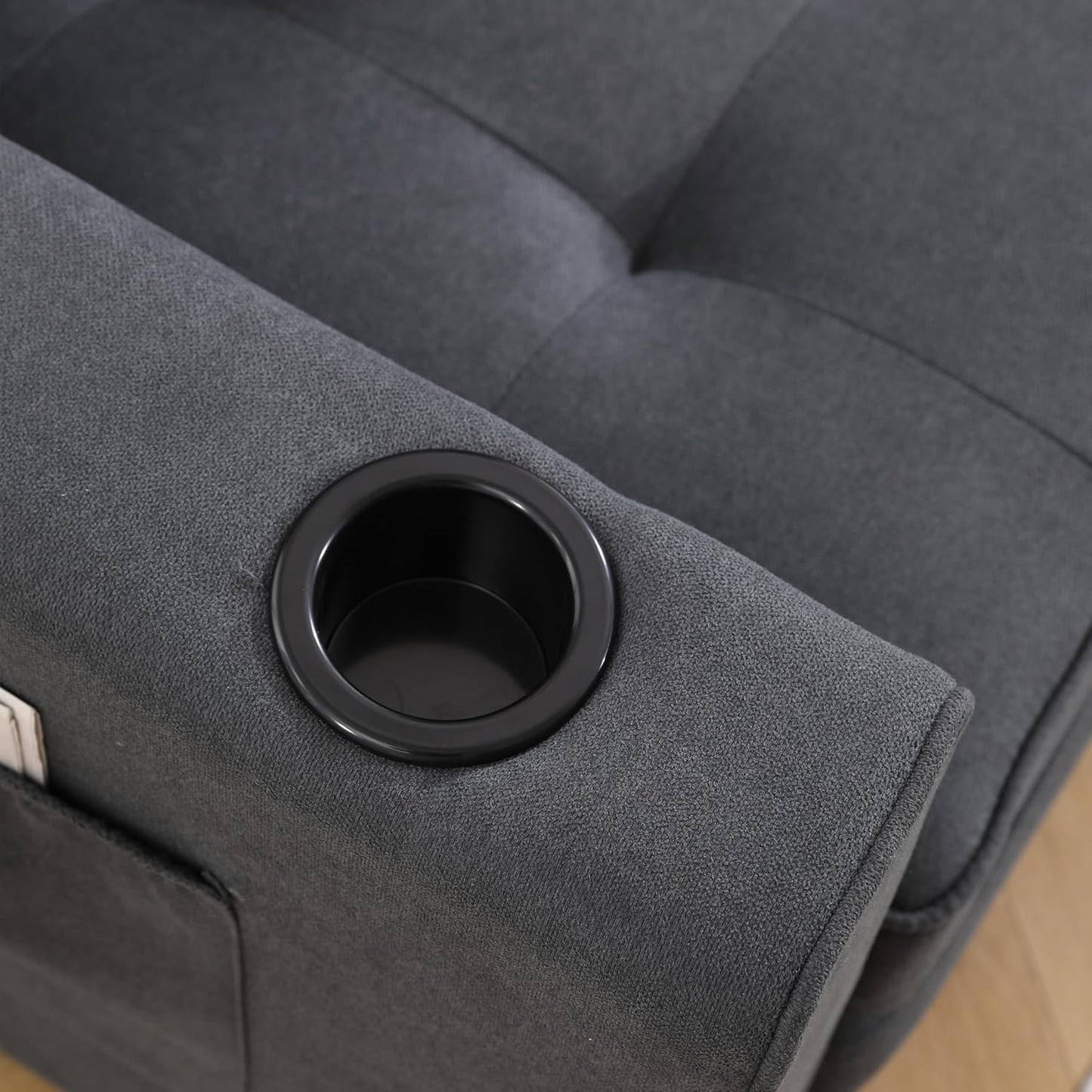 ERYE 3 Fold Tufted Upholstered Futon Sofa Bed Modern Convertible Foldable Floor Loveseat Sofabed with Pull Out Sleeper Couch Daybed W/Cupholders and Pockets for Living Room