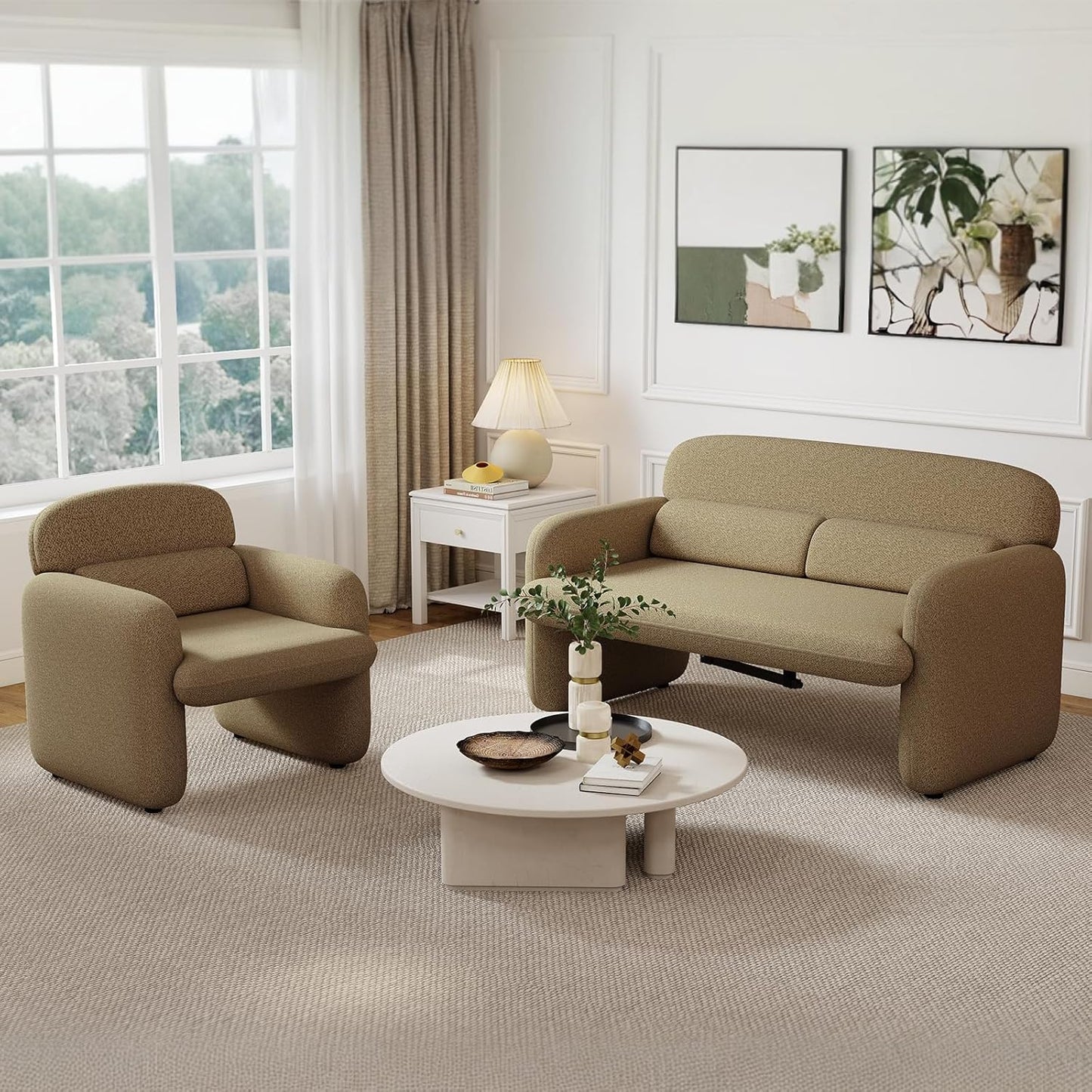 Furnimart Modern Loveseat Sofa, 54" 2-Seater Boucle Sofa, Comfy Upholstered Minimalist Couch, Small Couches for Small Spaces, Apartment, Office, Living Room, Bedroom, Dorm, Chenille Brown