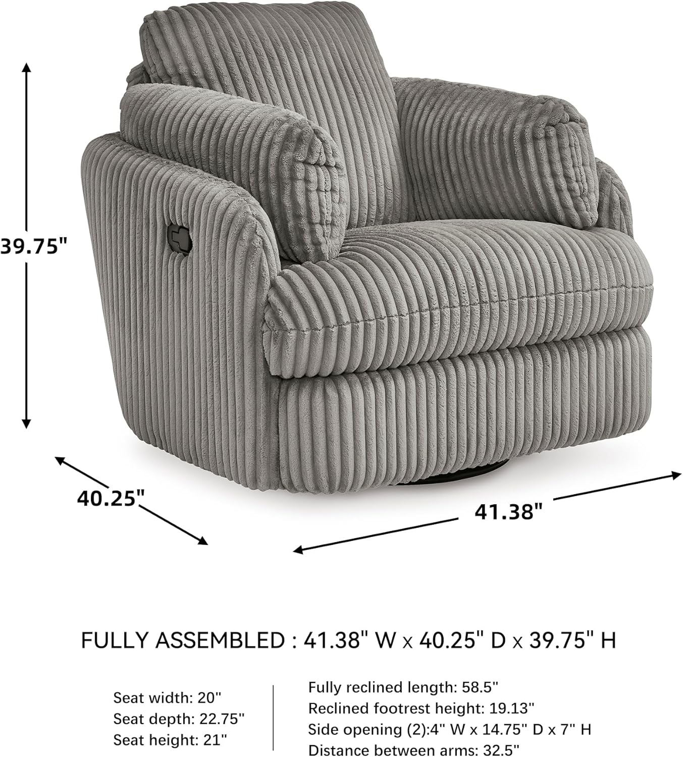 Signature Design by Ashley Tie-Breaker Casual Manual Press-Back Swivel Glider Rocker Recliner with 2 Bolster Pillows and Hidden Storage, Light Gray