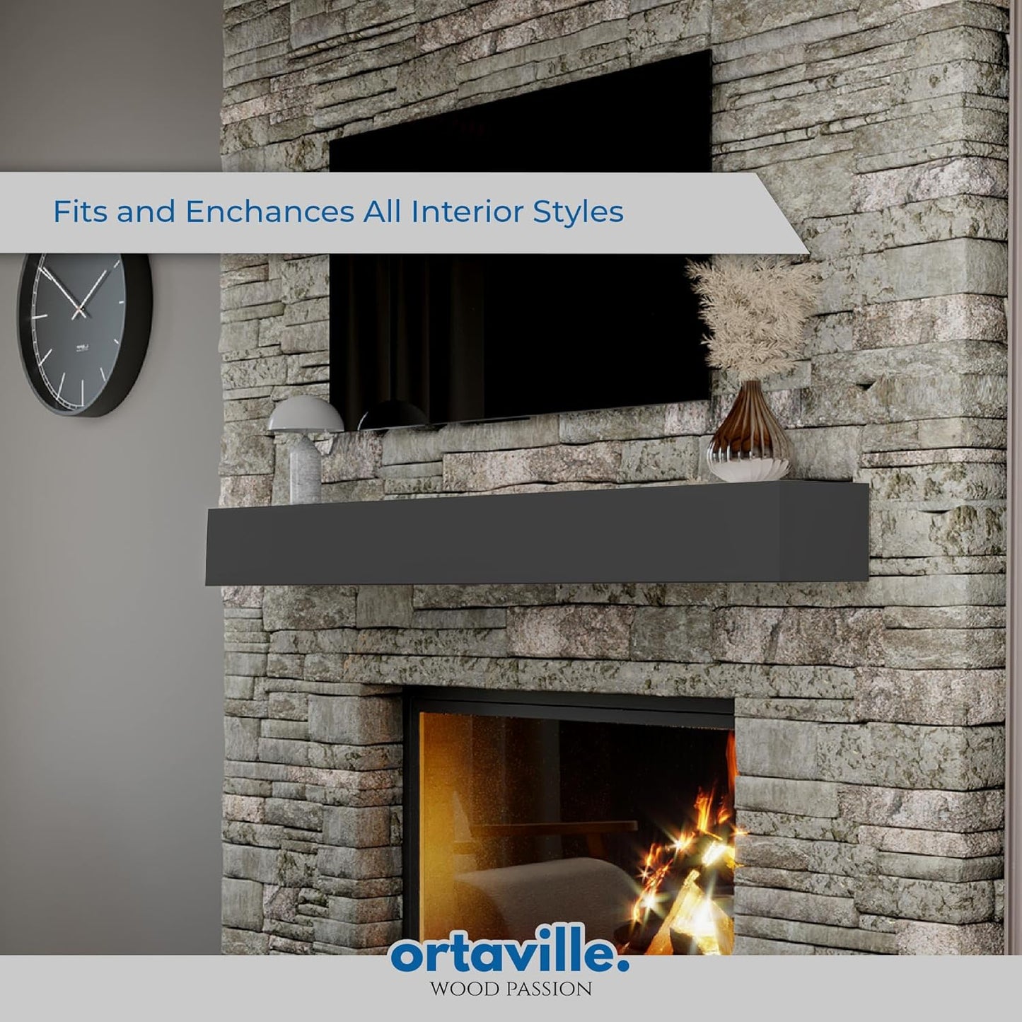 60" Floating Mantel Shelf - Modern White Fireplace Mantel with Matte Lacquer Finish for Living Room Elegance (60", Slate Grey)