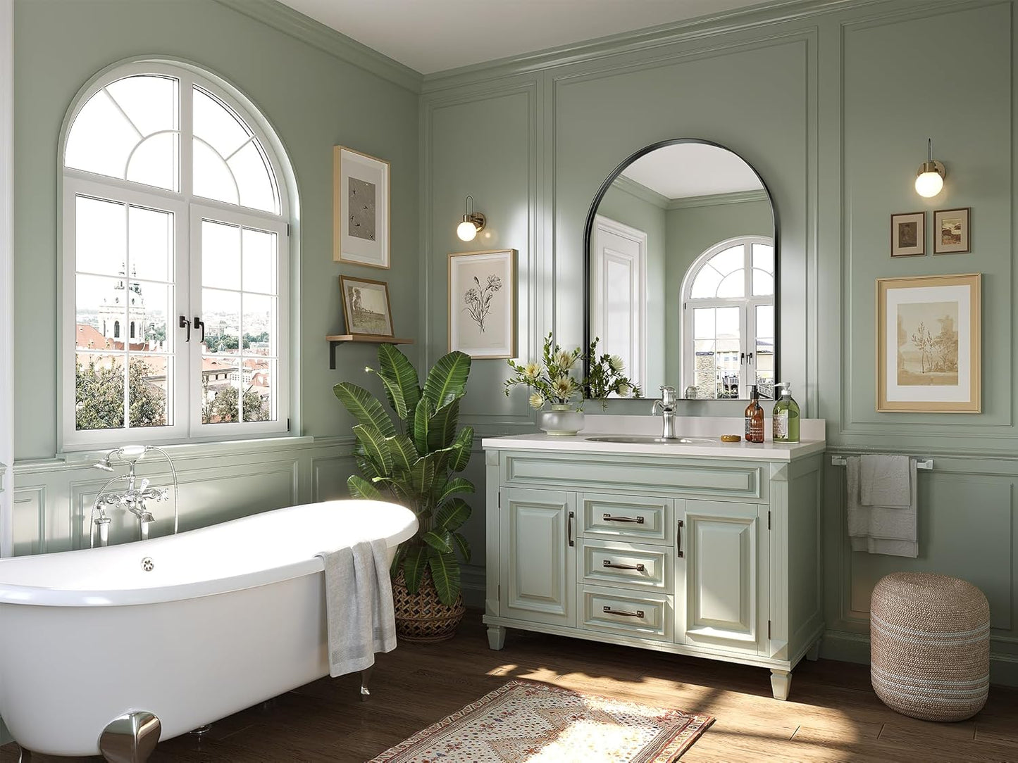 Brightify Black Arched Mirror, 32 x 42 Inch Arch Wall Mirror, Metal Frame Black Bathroom Mirror, Arched Top Bathroom Vanity Mirror for Living Room Bedroom Mantel Entryway Hallways